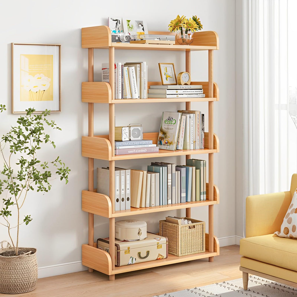 OSCHF 4-Tier Wooden Open Bookcase - Modern Display Bookshelf with Top Edge and Solid Wood Frame for Home and Office, Storage Cabinet, Oak