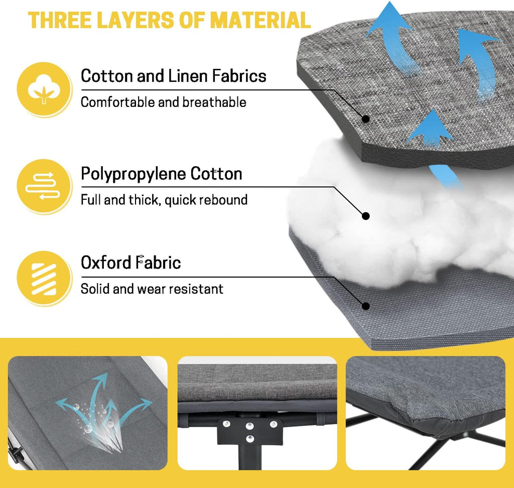 ATORPOK Camping Cot for Adults with Cushion and Pillow, Portable Folding Bed for Sleeping, Lightweight Tent cot with Carry Bag Supports 450 lbs (Grey)
