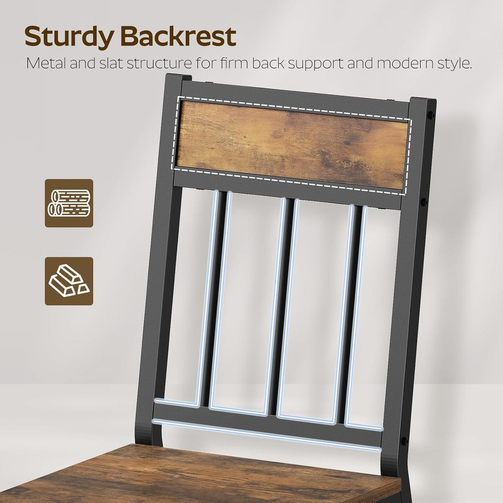 YATINEY Dining Chairs Set of 4, Industrial Kitchen Chairs with Metal Frame, Slanted Back, Wooden Dining Chair Set, for Kitchen, Living Room, Rustic Brown and Black CY03L4BR