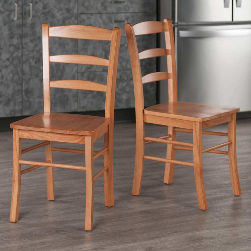 Winsome Benjamin Ladder Back Chair Set of 2 in Light Oak, Classic Backed Kitchen & Dining Room Chairs, Simple & Elegant Home Seating Solution, Great for Office, Hallway, Bedroom