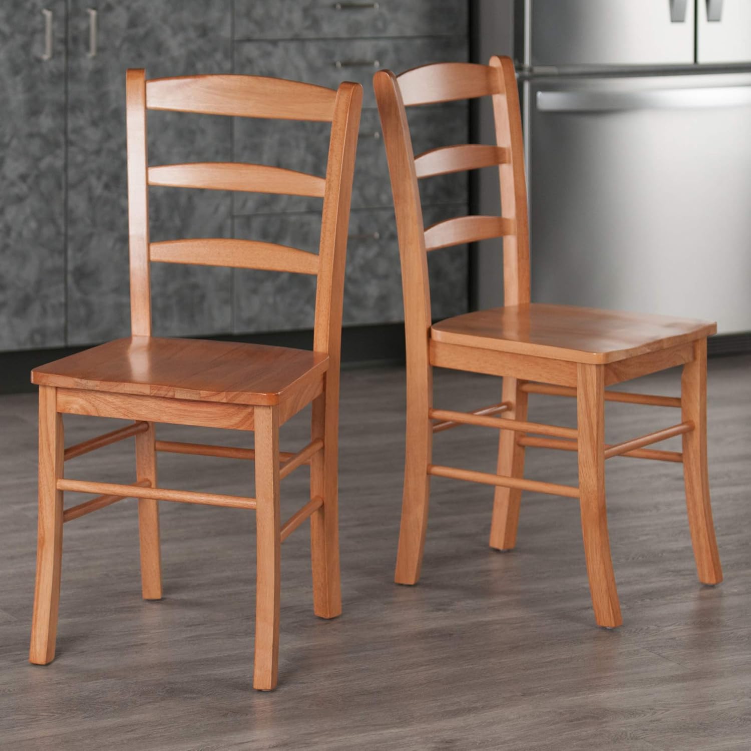 Winsome Benjamin Ladder Back Chair Set of 2 in Light Oak, Classic Backed Kitchen & Dining Room Chairs, Simple & Elegant Home Seating Solution, Great for Office, Hallway, Bedroom