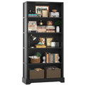TVU 5-Tier Solid Wood Book Shelf, Floor Standing Bookcase, 65" H × 31.5" W × 11.8" D Bookshelf, Farmhouse Style Book Case with Arched Base, Suitable for Living Room, Study, Office, Walnut