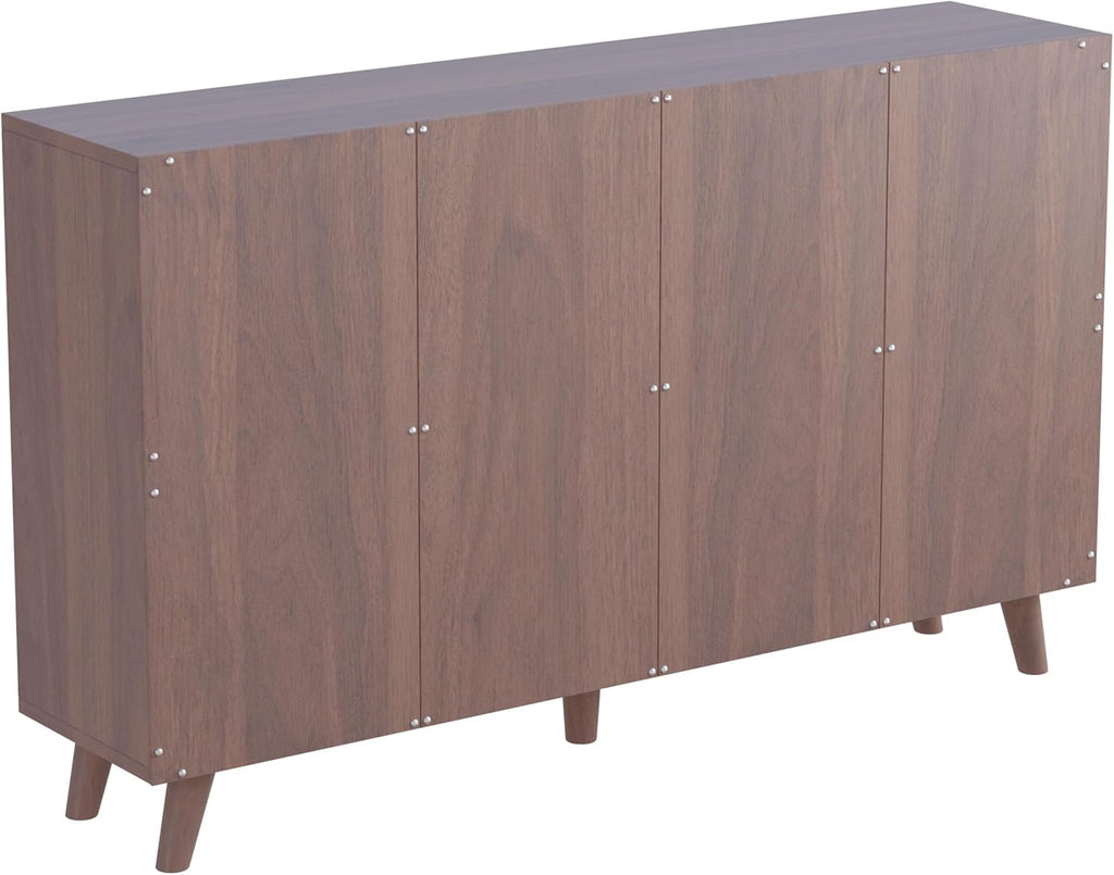 OSCHF Cubby Shelf Bookcase with Doors - Wooden 8 Cubes Floor Standing Open Bookshelf with Solid Wood Legs, 2-Tier Low Storage Cabinet, Walnut