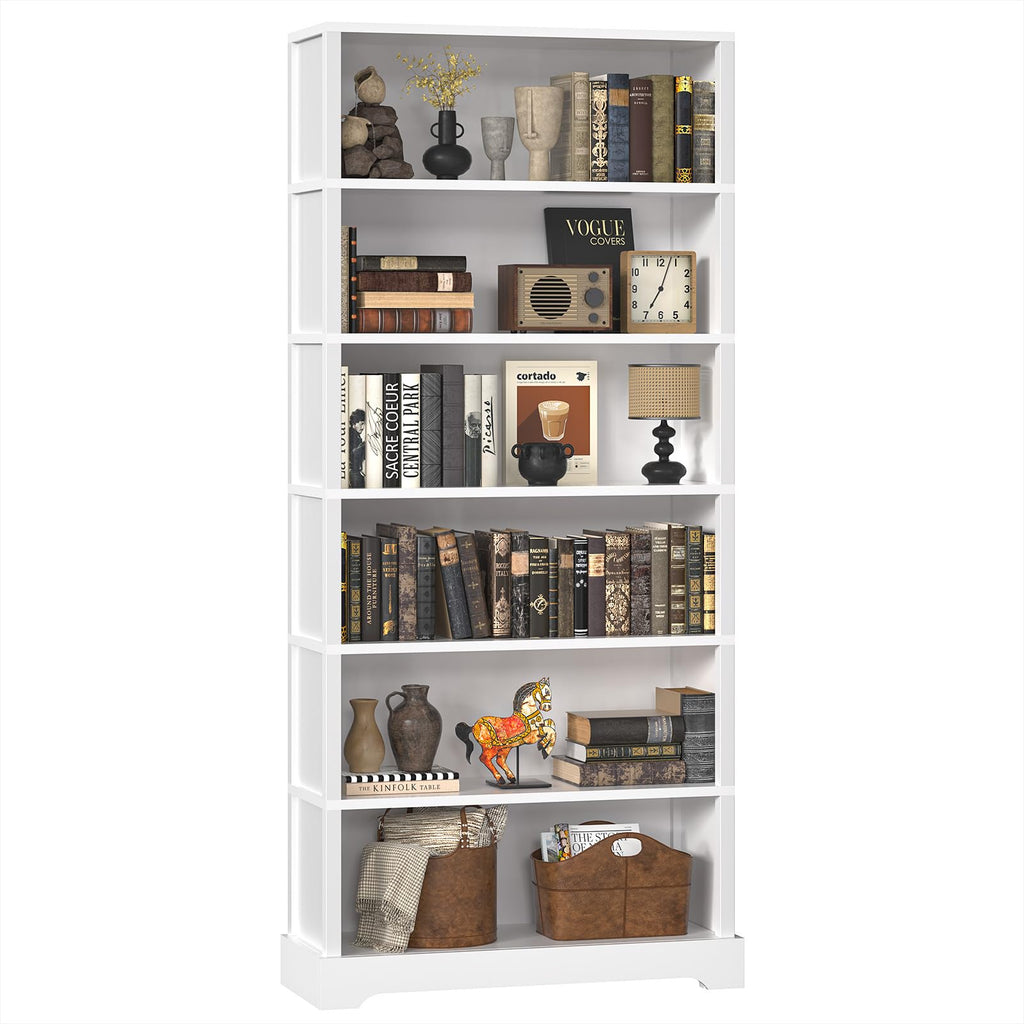 TVU 5-Tier Solid Wood Book Shelf, Floor Standing Bookcase, 65" H × 31.5" W × 11.8" D Bookshelf, Farmhouse Style Book Case with Arched Base, Suitable for Living Room, Study, Office, Walnut