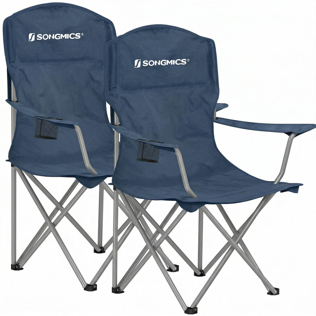 SONGMICS 2 Pack Folding Camping Chairs, 330 lb Capacity Folding Lawn Chairs, with Cup Holder, Heavy Duty Structure, for Garden, Fishing, Terrace, Black UGCB08BK