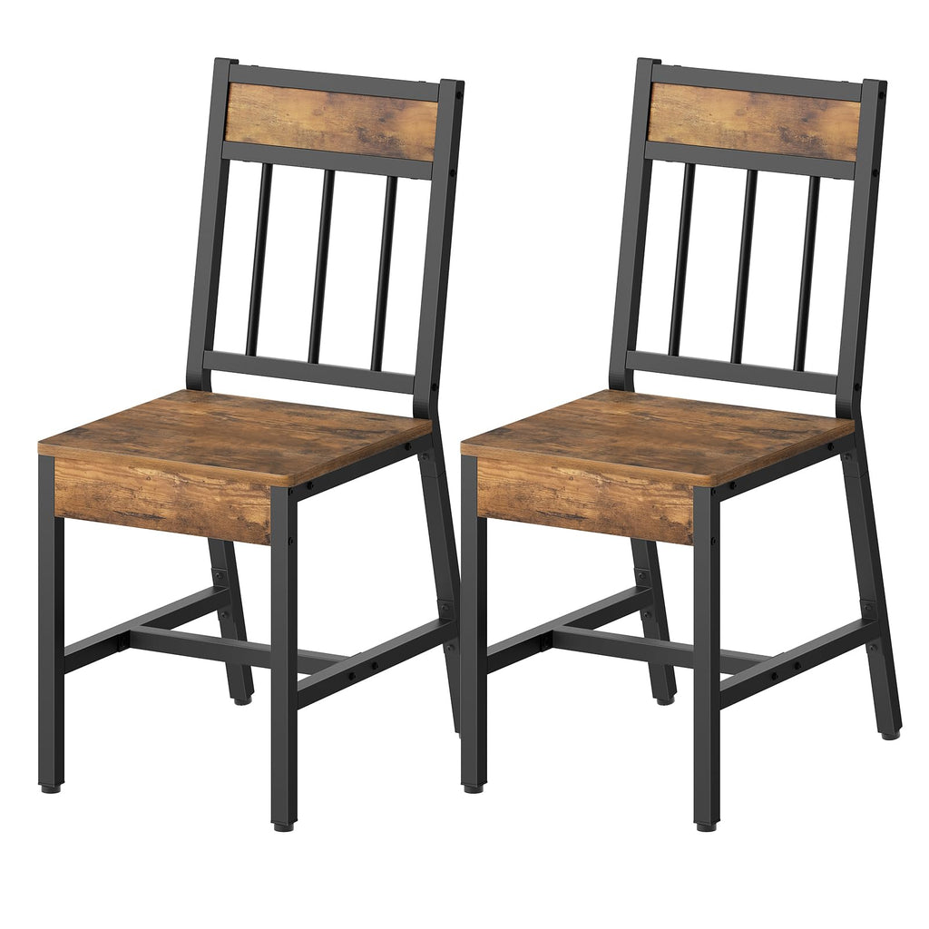 YATINEY Dining Chairs Set of 4, Industrial Kitchen Chairs with Metal Frame, Slanted Back, Wooden Dining Chair Set, for Kitchen, Living Room, Rustic Brown and Black CY03L4BR