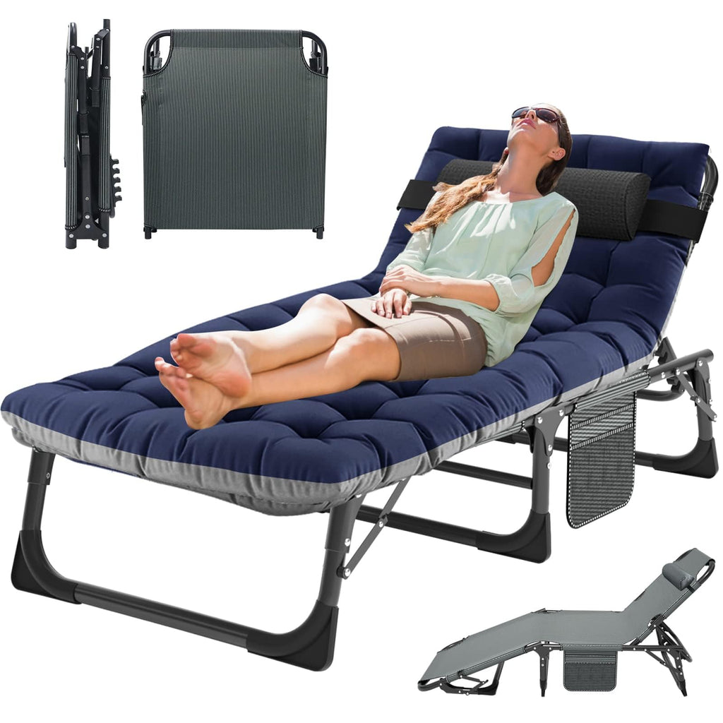5-Position Folding Chaise Lounge Chair, Portable Outdoor Recliner for Beach Pool Patio