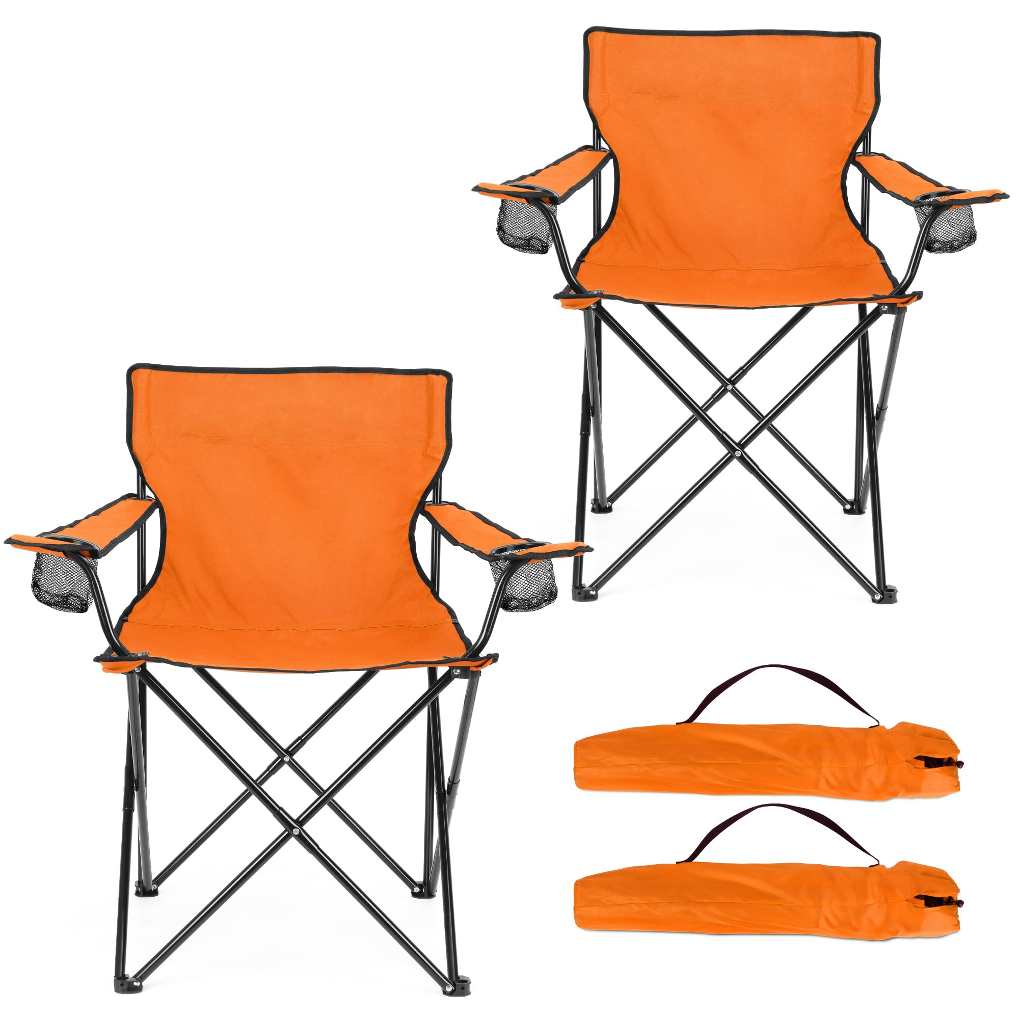 HaSteeL Foldable Camping Chair Set of 2, Folding Camp Chairs for Adults, Large Portable Lawn Chair for Outdoors Fishing, Hiking, Travel, Picnic, Beach, Supports 275lbs & Include Storage Bags (Black)