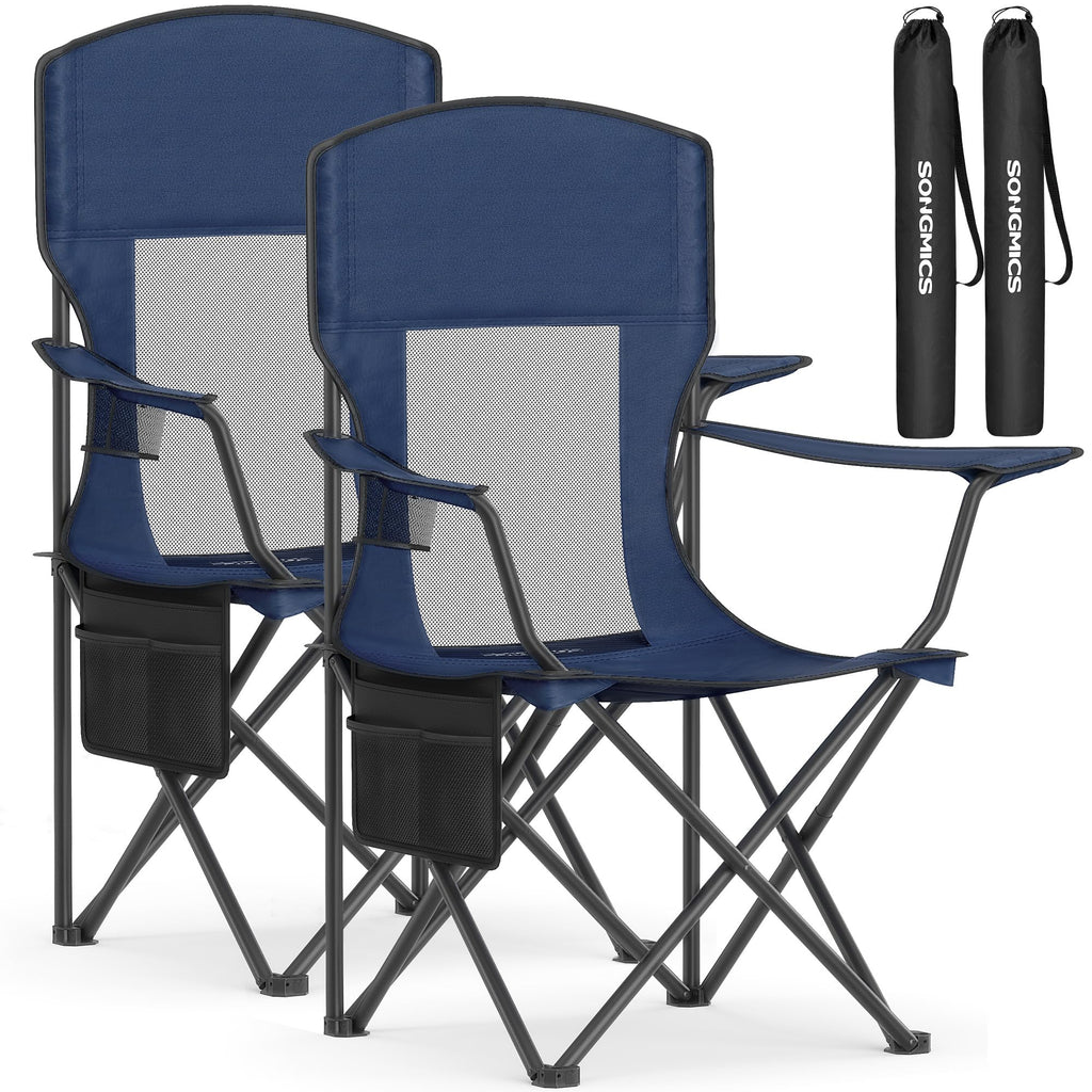 Set of 2 Black Foldable High Back Camping Chairs 330LB with Cup Holder