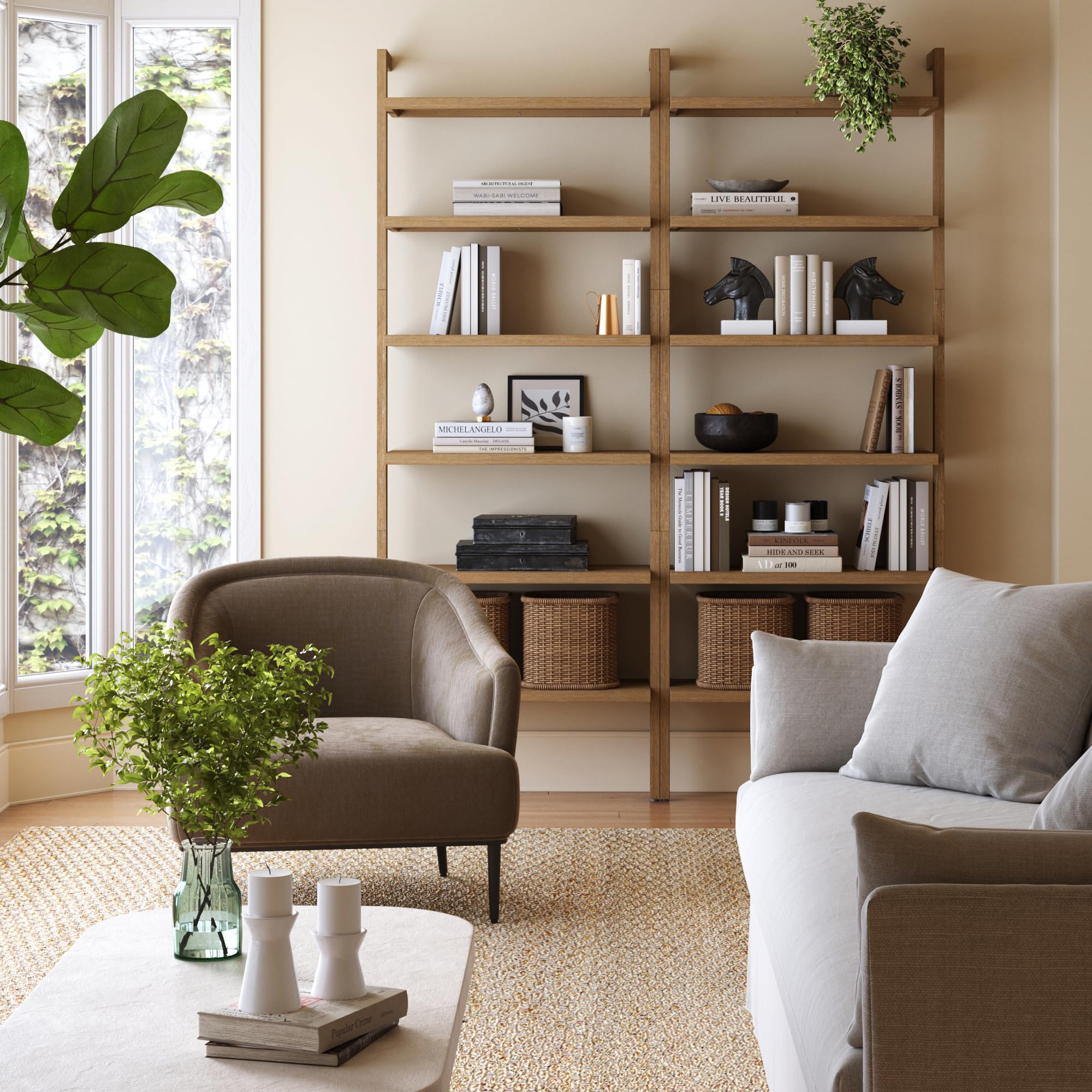 5-Tier Warm Pine Solid Wood Wall Mounted Bohemian Bookshelf
