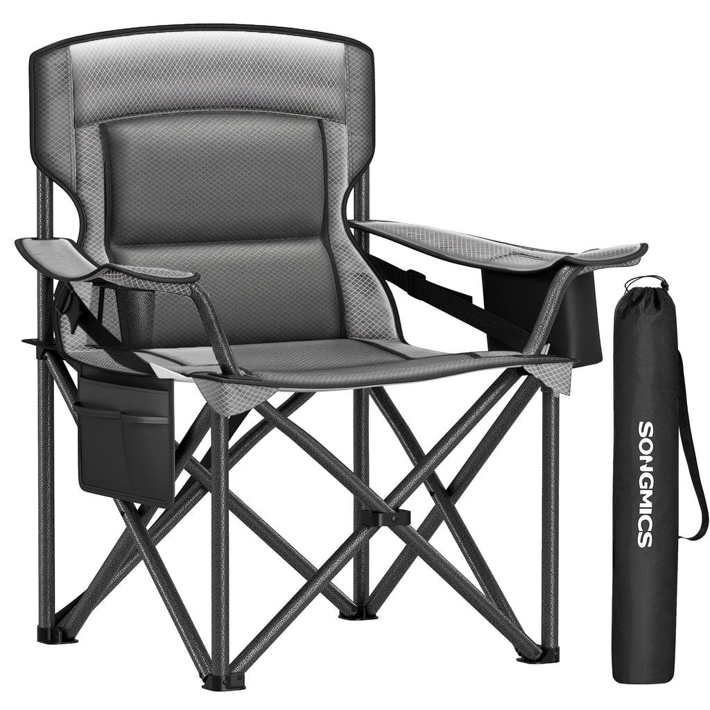 SONGMICS 2 Pack Folding Camping Chairs, 330 lb Capacity Folding Lawn Chairs, with Cup Holder, Heavy Duty Structure, for Garden, Fishing, Terrace, Black UGCB08BK