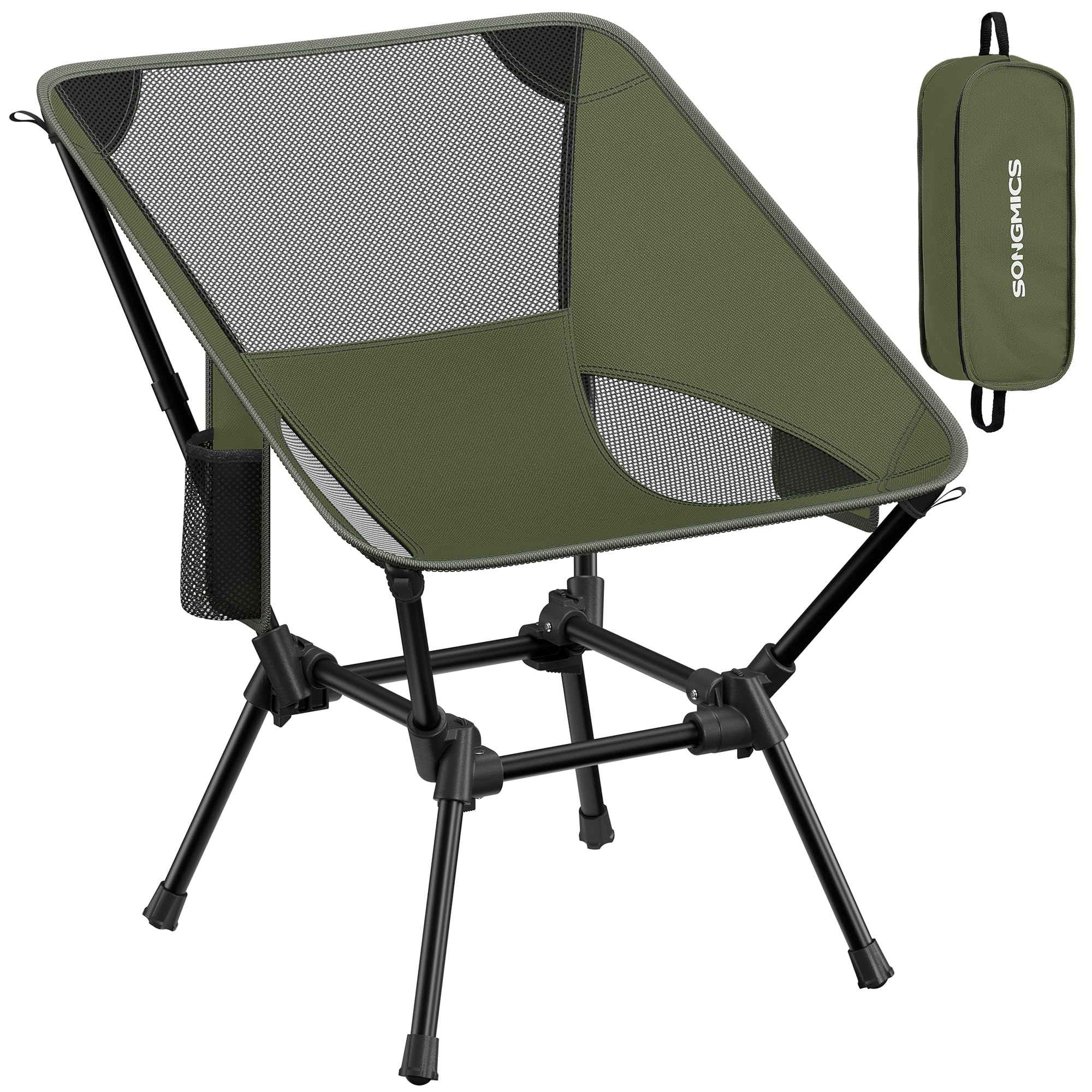SONGMICS Camping Chair, Lightweight Folding Beach Chair, Adjustable Height, Steel Frame, Portable for Outdoor Travel