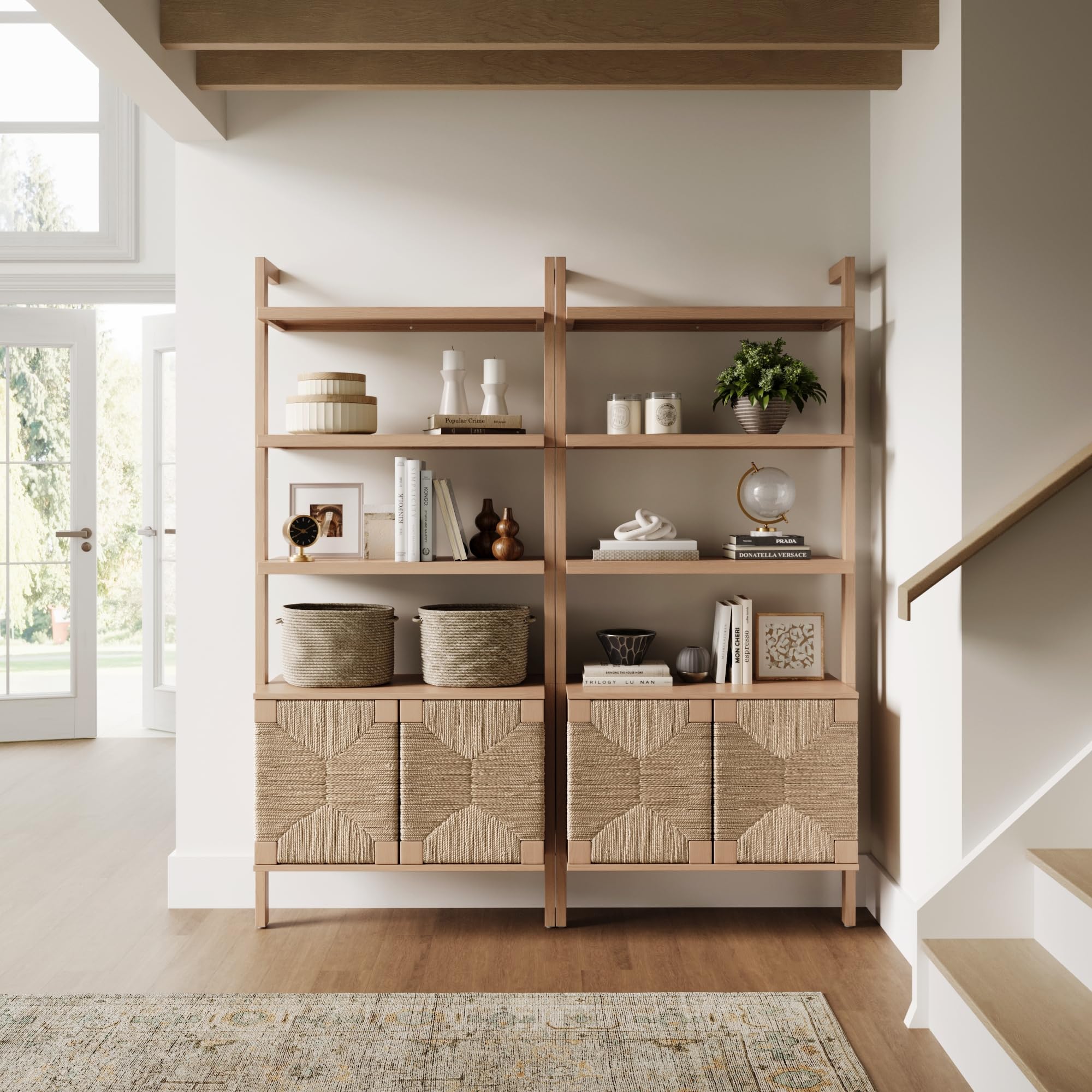 5-Tier Warm Pine Solid Wood Wall Mounted Bohemian Bookshelf