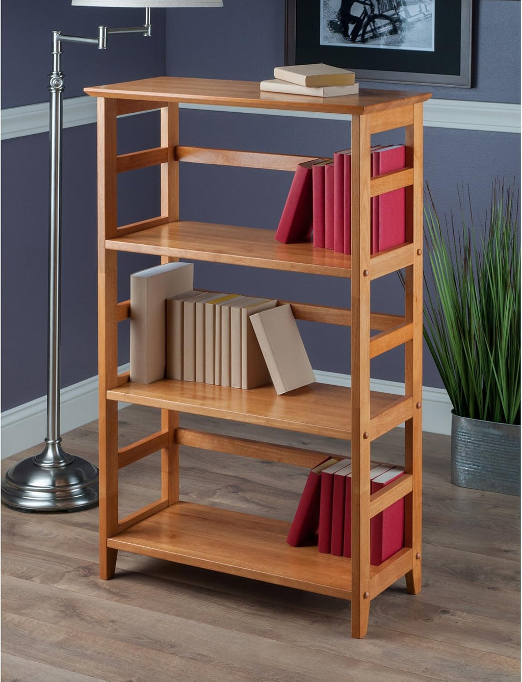 Winsome Studio 3-Tier Bookshelf, 42" in Honey Pine, Classic Display Bookcase, Functional & Stylish Shelving Unit for Convenient Home Storage in Living Room, Bedroom, Office, Dorm
