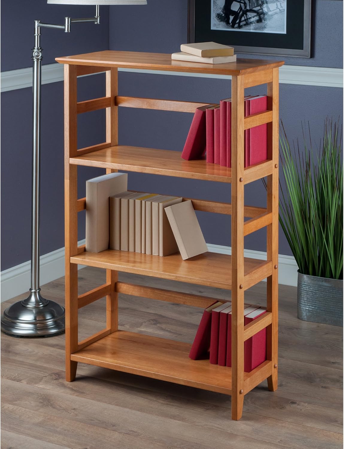 Winsome Studio 3-Tier Bookshelf, 42" in Honey Pine, Classic Display Bookcase, Functional & Stylish Shelving Unit for Convenient Home Storage in Living Room, Bedroom, Office, Dorm