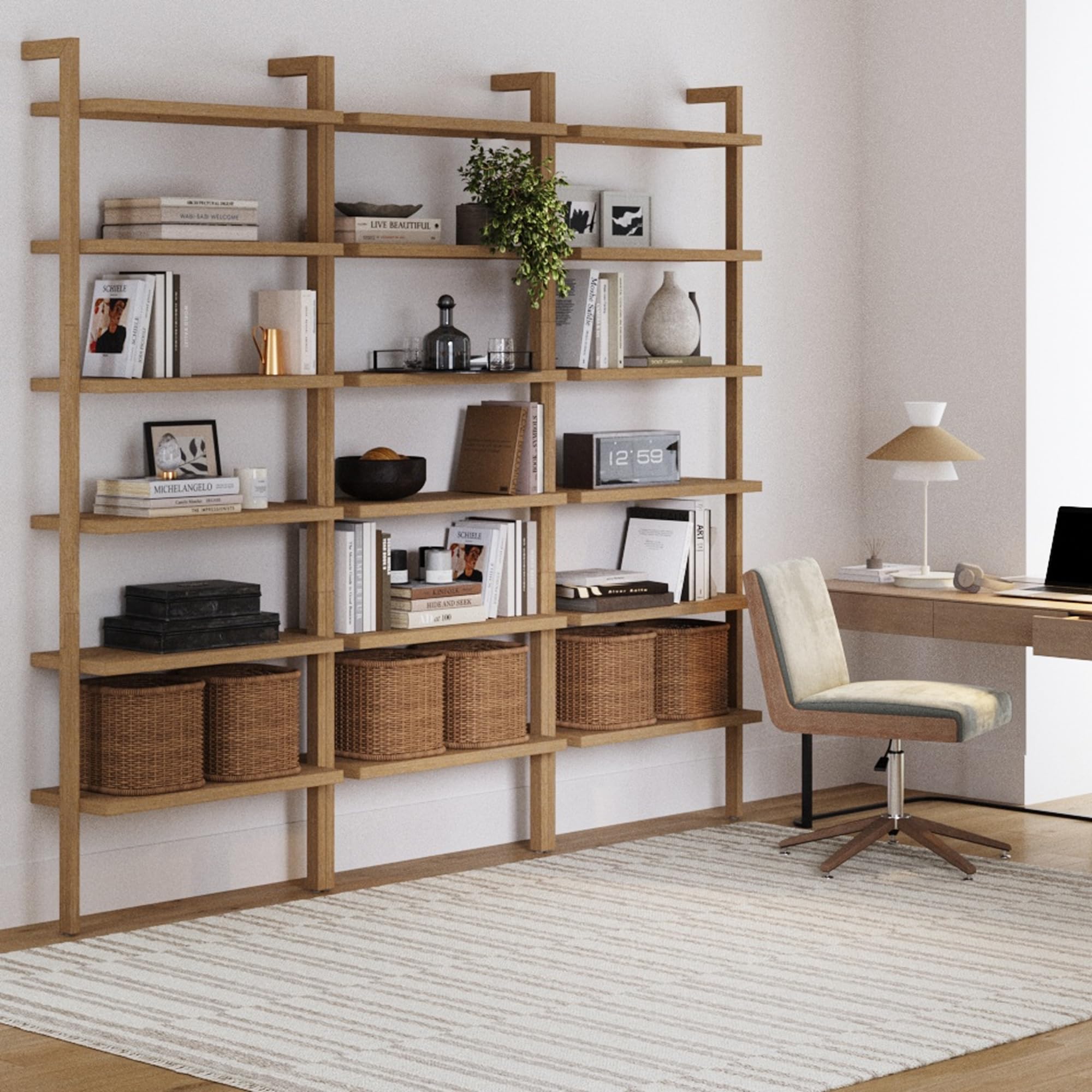 5-Tier Warm Pine Solid Wood Wall Mounted Bohemian Bookshelf