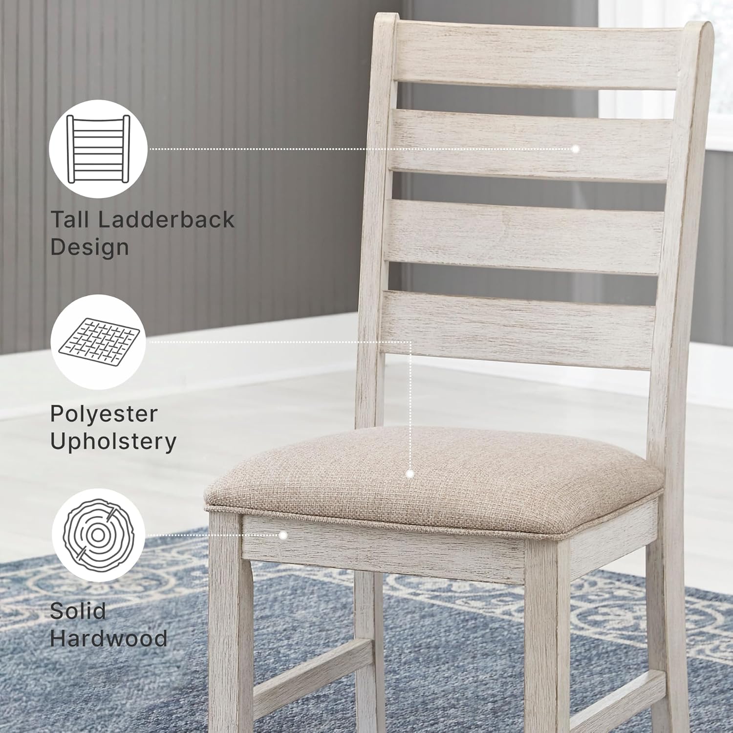 Signature Design by Ashley Skempton Modern Farmhouse Dining Room Chair, 2 Count, Ladderback Design, Wood, 17.75" W x 21.5" D x 38.63" H, White and Light Brown