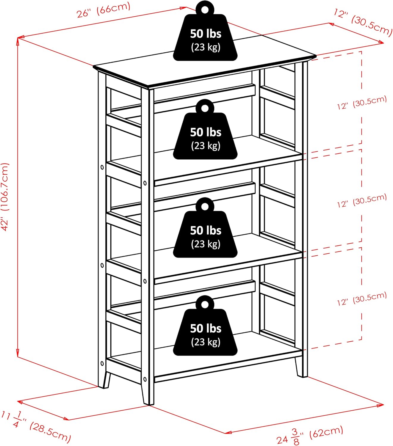 Winsome Studio 3-Tier Bookshelf, 42" in Honey Pine, Classic Display Bookcase, Functional & Stylish Shelving Unit for Convenient Home Storage in Living Room, Bedroom, Office, Dorm