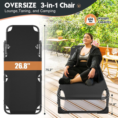 5-Position Folding Chaise Lounge Chair, Portable Outdoor Recliner for Beach Pool Patio