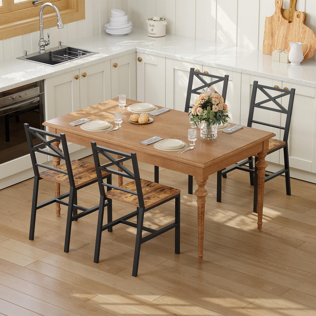 MAHANCRIS Dining Chair Set of 2, Rustic Wooden Kitchen Chairs with Backrest, Farmhouse Dining Chairs for Kitchen, Industrial Style Chair with Metal Frame, Easy Assembly, Rustic Brown TBHR1001