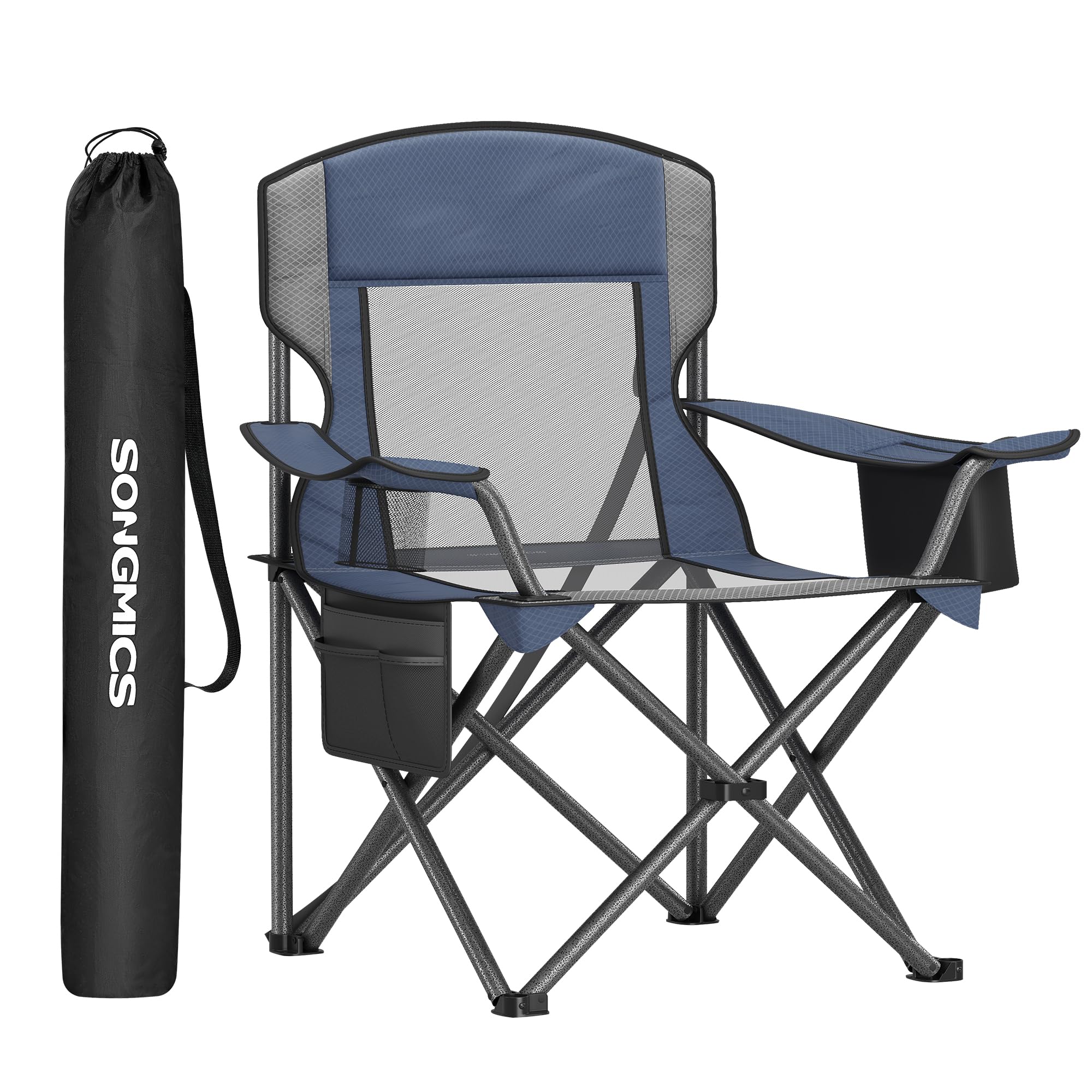 Set of 2 Black Foldable High Back Camping Chairs 330LB with Cup Holder