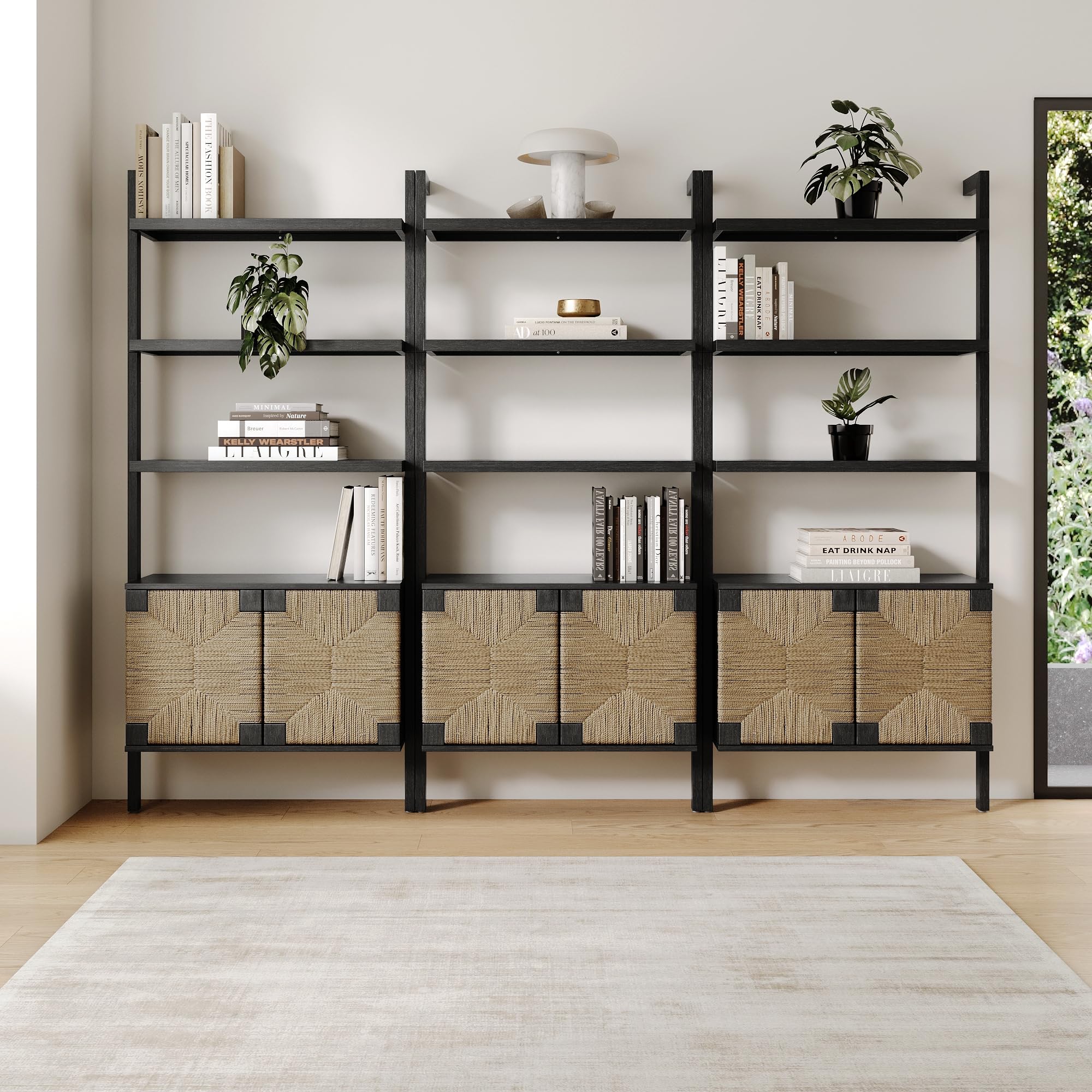 5-Tier Warm Pine Solid Wood Wall Mounted Bohemian Bookshelf