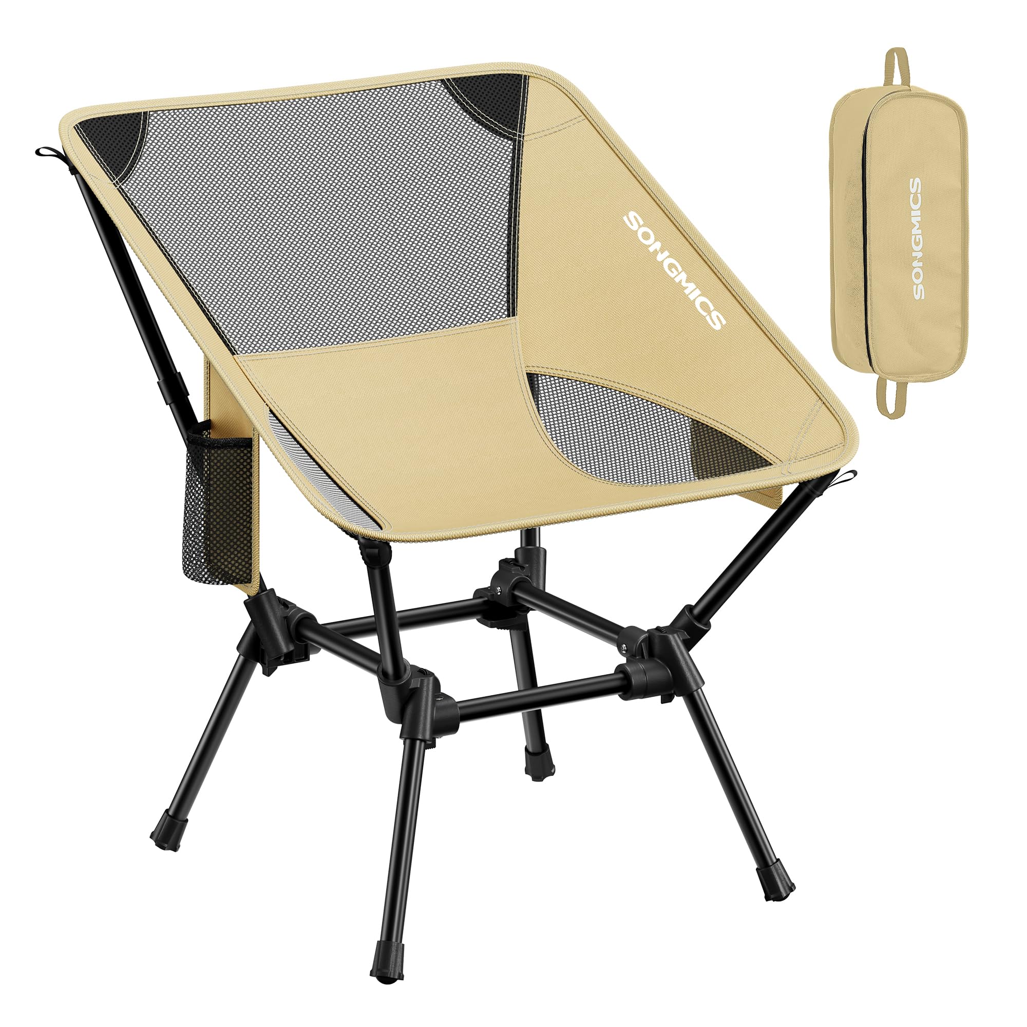 SONGMICS Camping Chair, Lightweight Folding Beach Chair, Adjustable Height, Steel Frame, Portable for Outdoor Travel