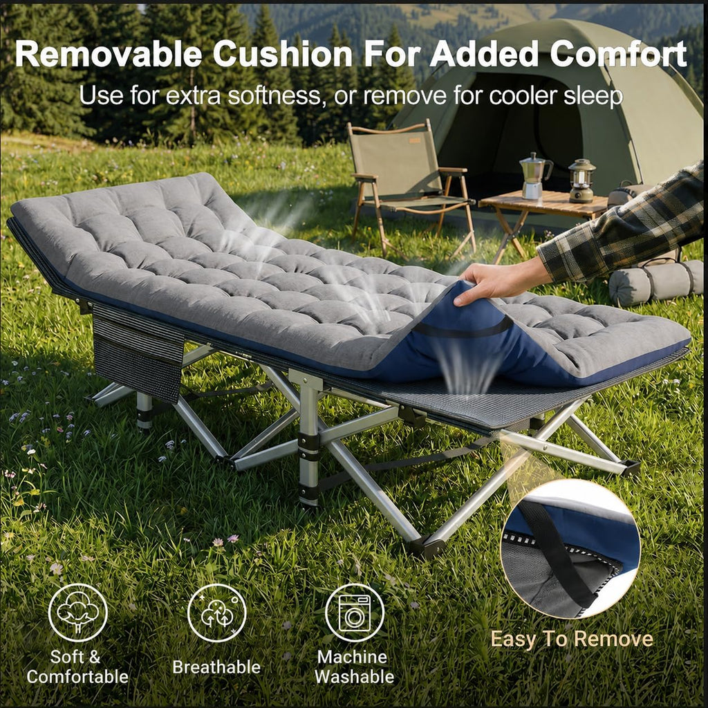 ABORON XXL Camping Cot for Adults, Oversized 78"×32" Folding Camping Bed, 900LBS Heavy Duty Outdoor Sleeping Cot with Mattress Pad, 1200D Oxford, Portable with Carry Bag