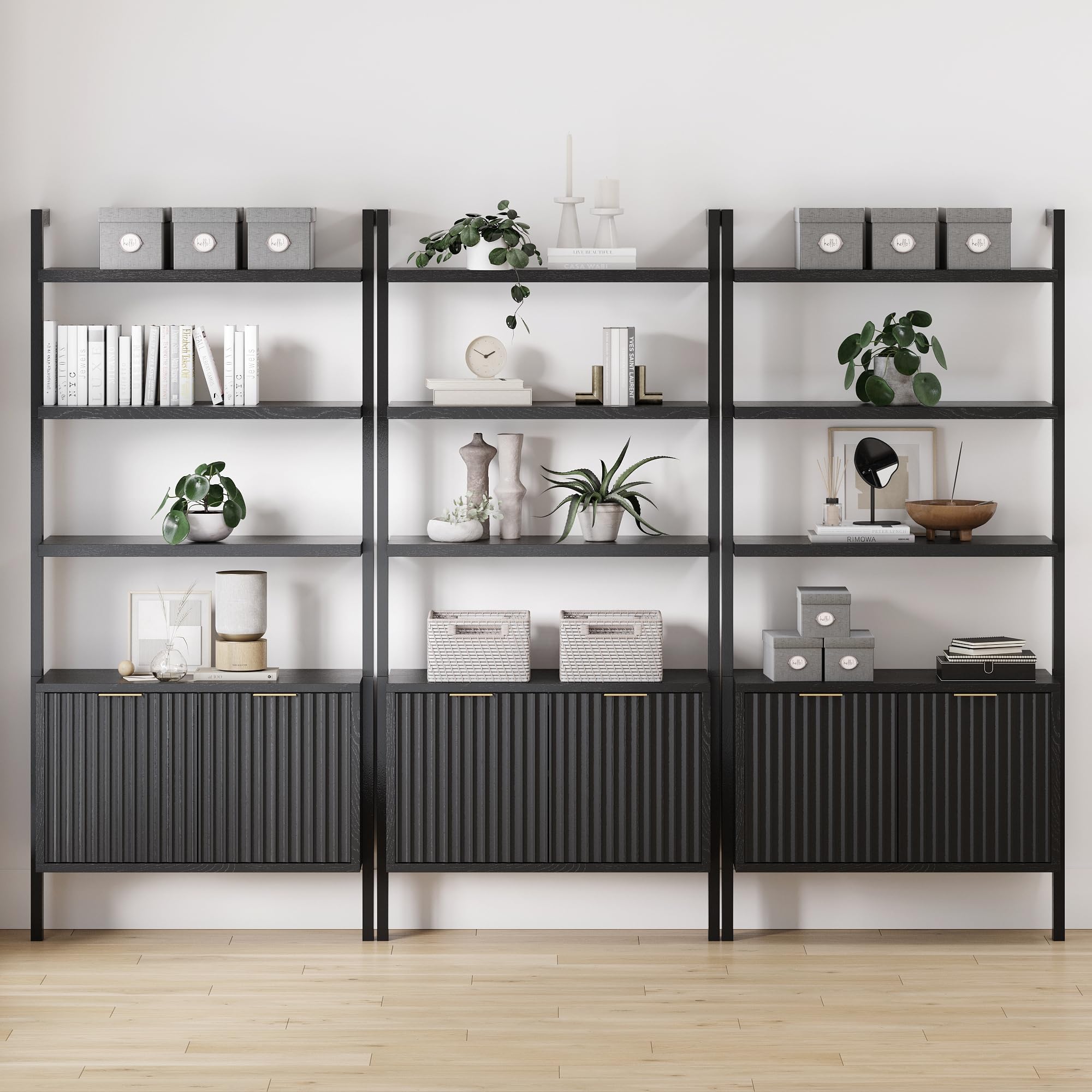 5-Tier Warm Pine Solid Wood Wall Mounted Bohemian Bookshelf