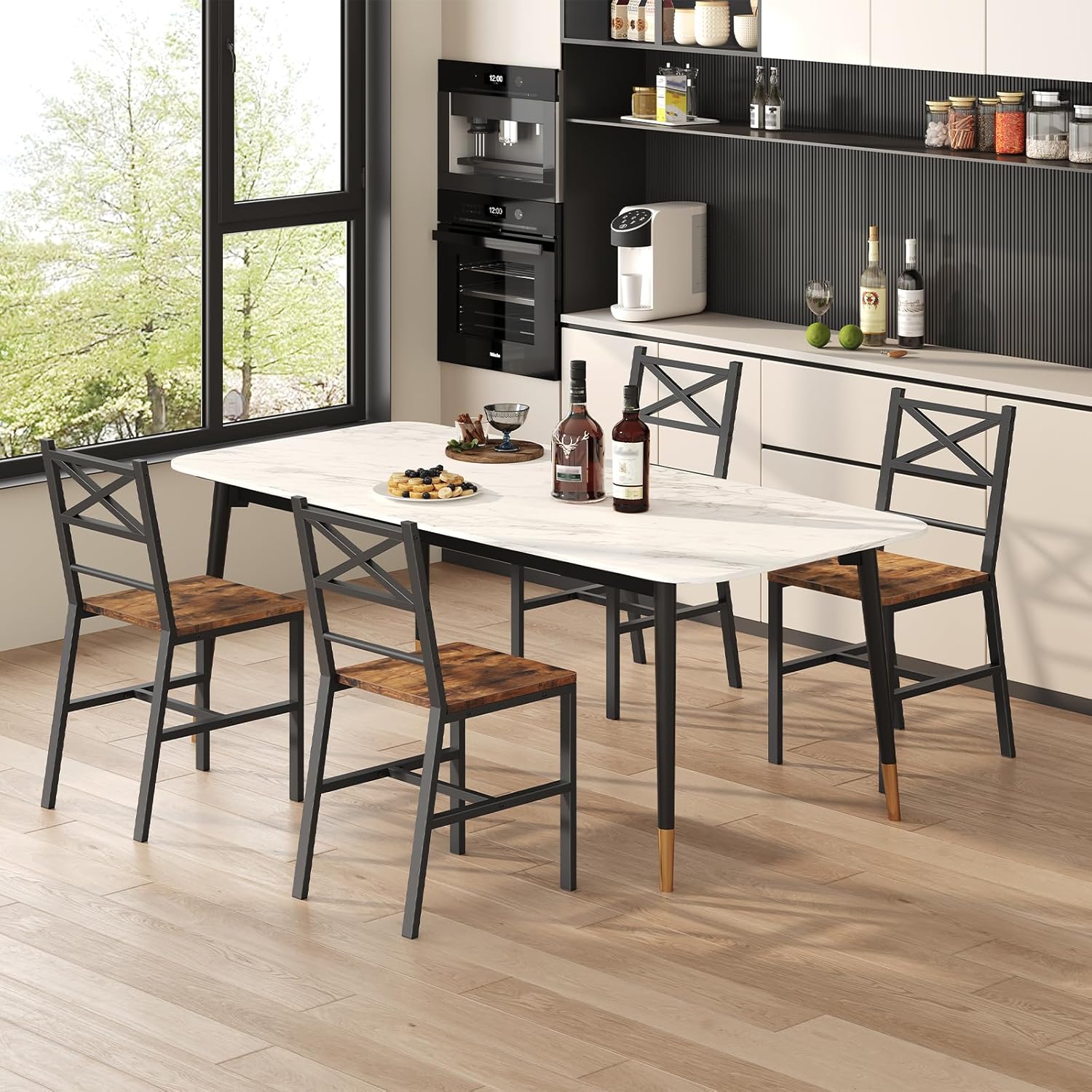 MAHANCRIS Dining Chair Set of 2, Rustic Wooden Kitchen Chairs with Backrest, Farmhouse Dining Chairs for Kitchen, Industrial Style Chair with Metal Frame, Easy Assembly, Rustic Brown TBHR1001