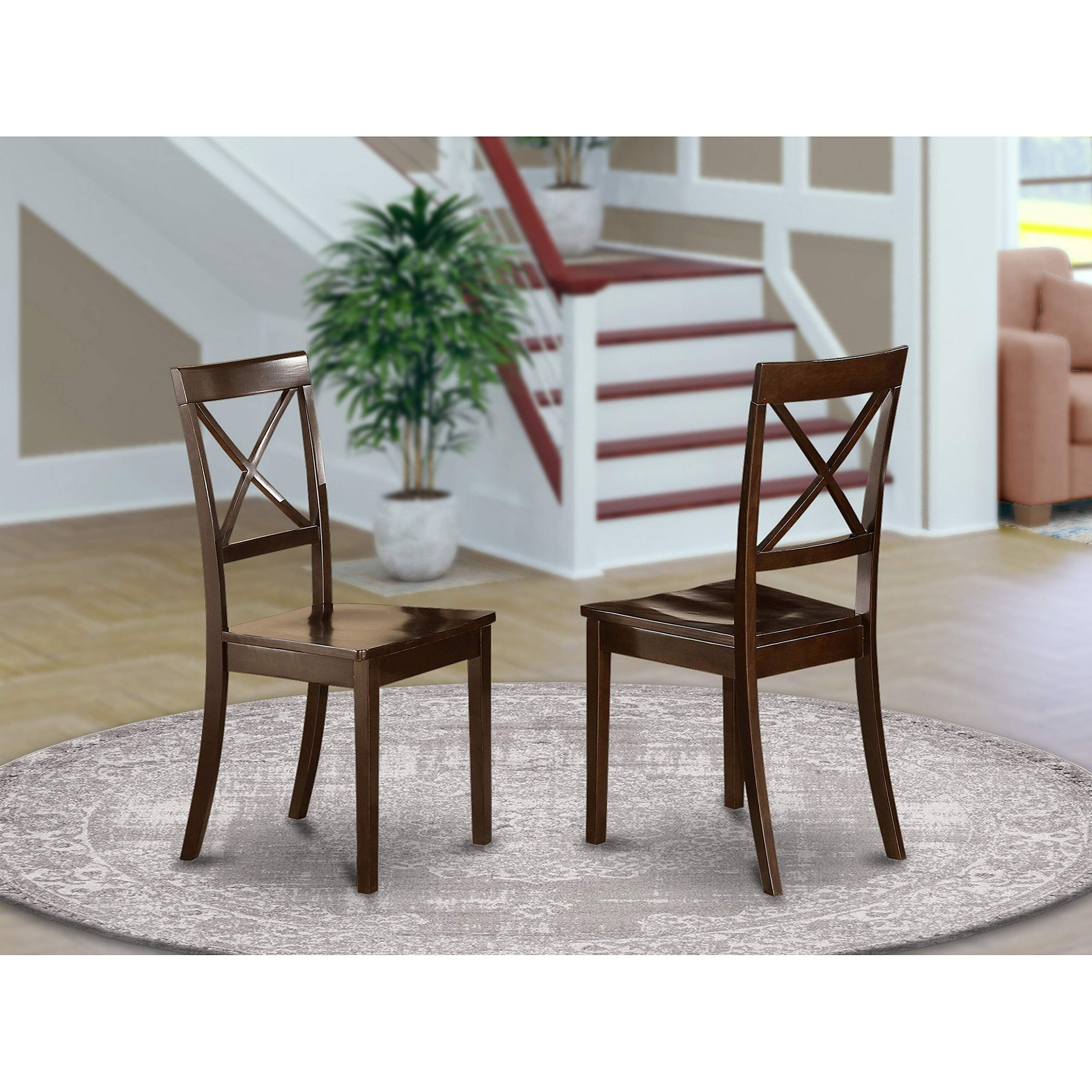 East West Furniture BOC-BLK-W Boston Dining Room Chairs - Cross Back Solid Wood Seat Chairs, Set of 2, Black