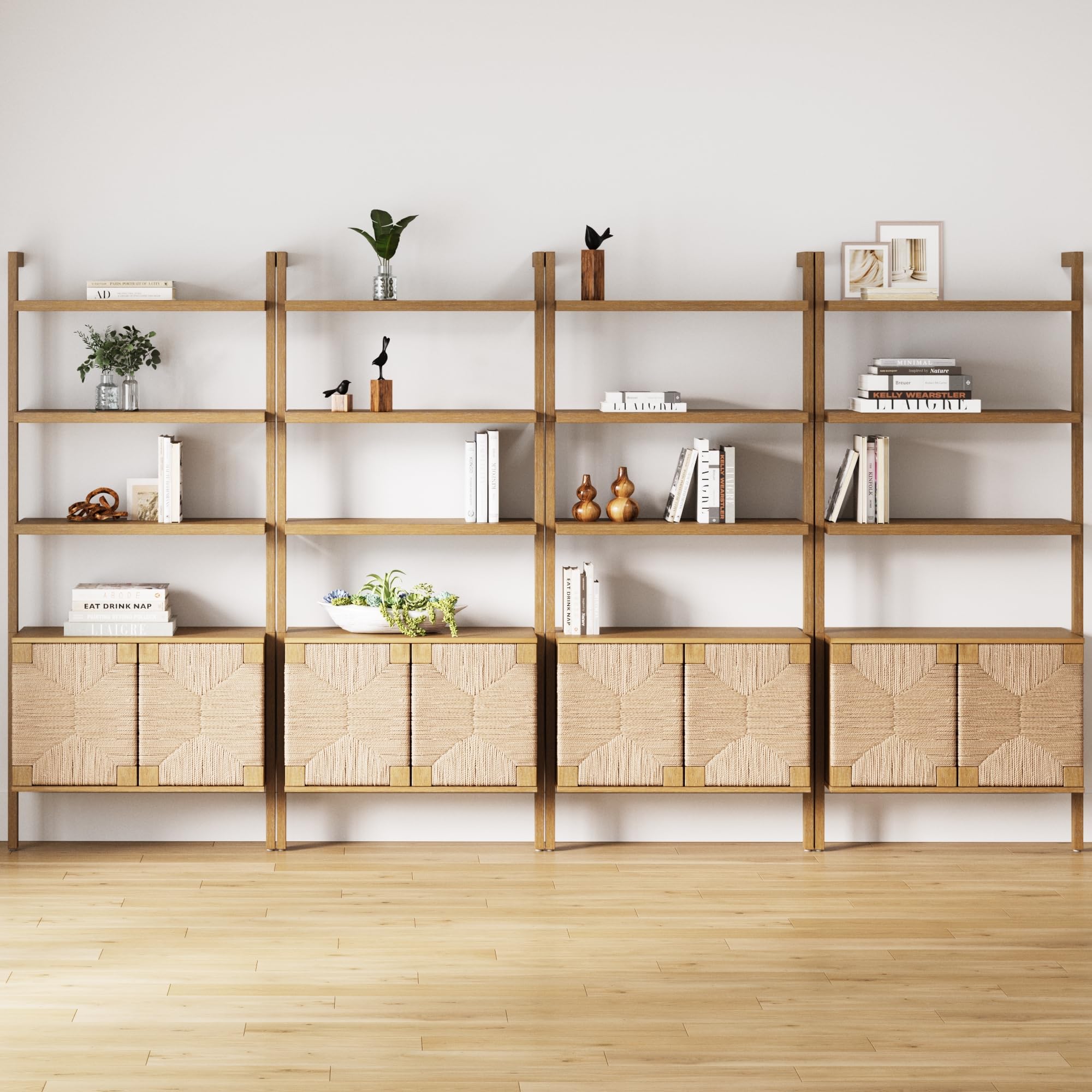 5-Tier Warm Pine Solid Wood Wall Mounted Bohemian Bookshelf