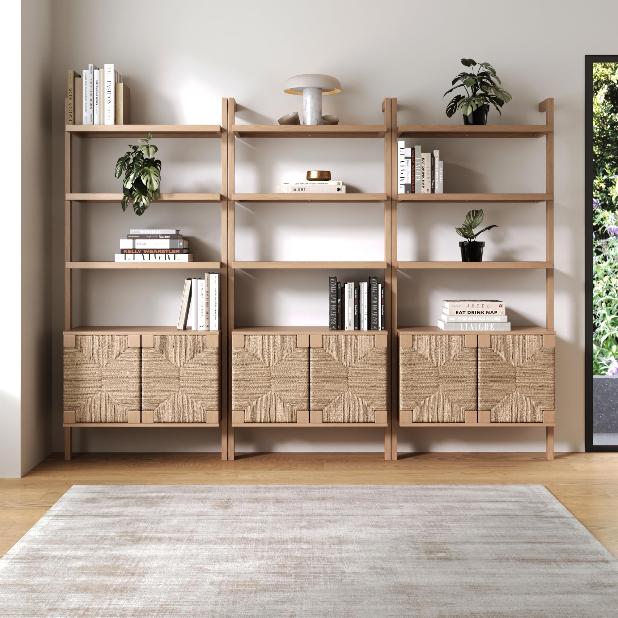 5-Tier Warm Pine Solid Wood Wall Mounted Bohemian Bookshelf