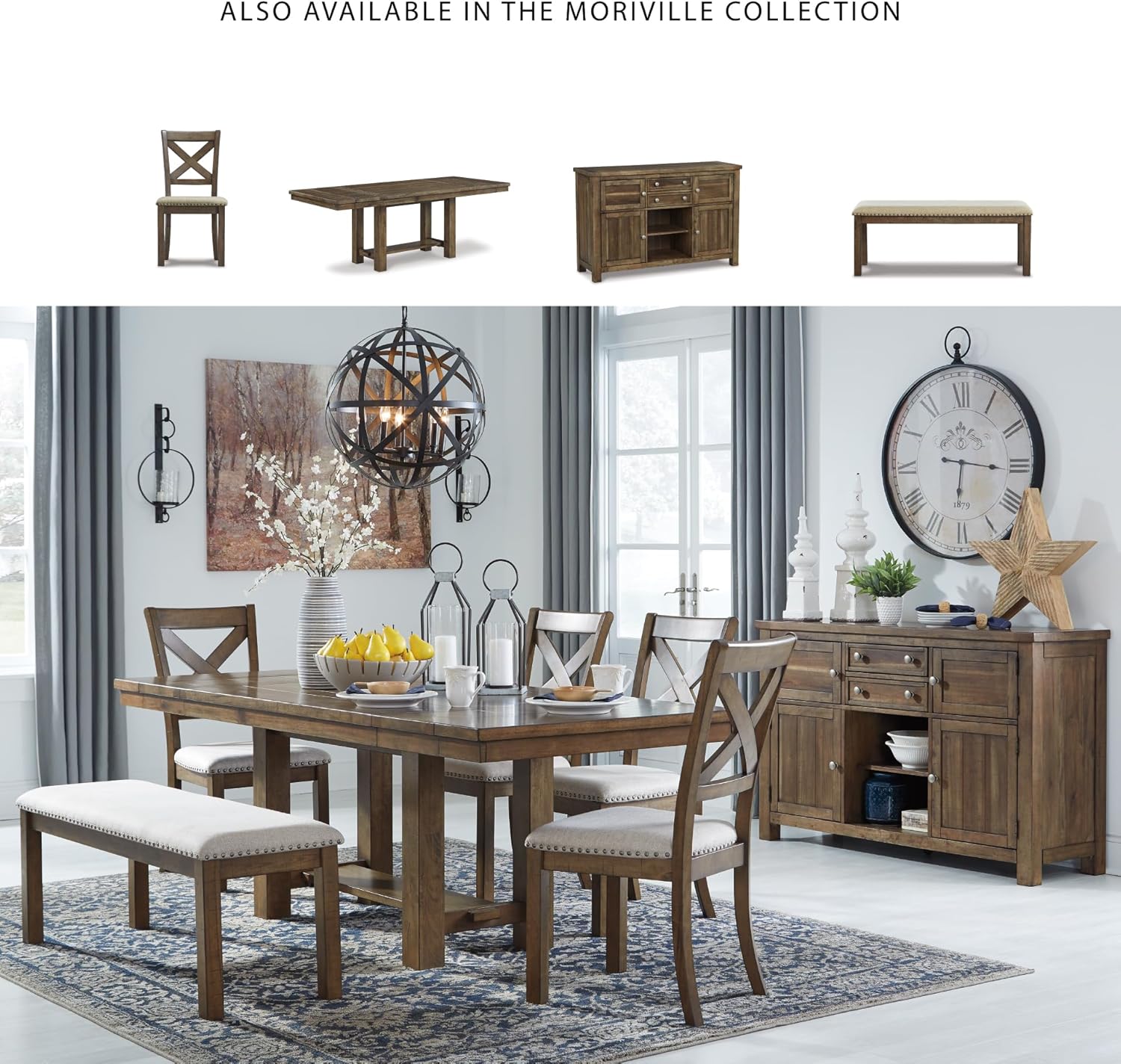 Set of 2 Brown Upholstered Farmhouse Dining Chairs, 19 Inch