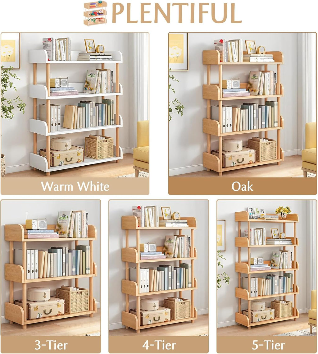 OSCHF 4-Tier Wooden Open Bookcase - Modern Display Bookshelf with Top Edge and Solid Wood Frame for Home and Office, Storage Cabinet, Oak