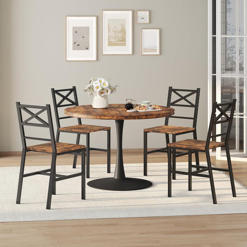 MAHANCRIS Dining Chair Set of 2, Rustic Wooden Kitchen Chairs with Backrest, Farmhouse Dining Chairs for Kitchen, Industrial Style Chair with Metal Frame, Easy Assembly, Rustic Brown TBHR1001