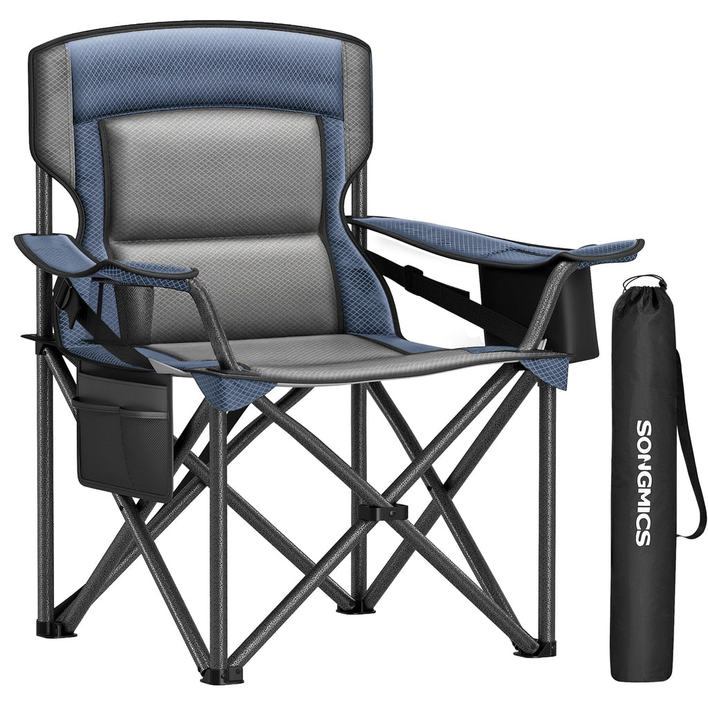 SONGMICS 2 Pack Folding Camping Chairs, 330 lb Capacity Folding Lawn Chairs, with Cup Holder, Heavy Duty Structure, for Garden, Fishing, Terrace, Black UGCB08BK