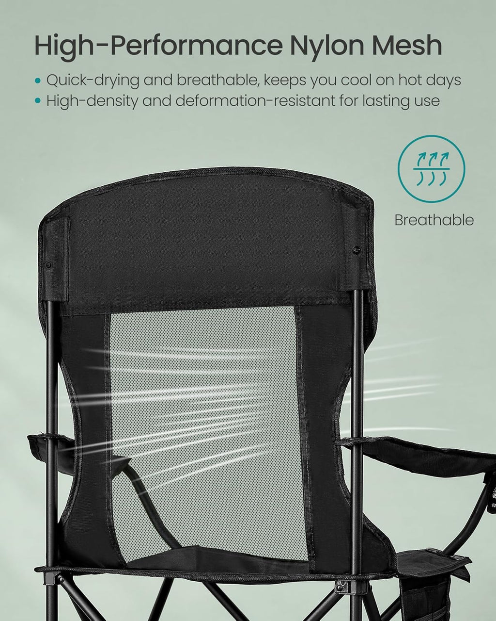 Set of 2 Black Foldable High Back Camping Chairs 330LB with Cup Holder