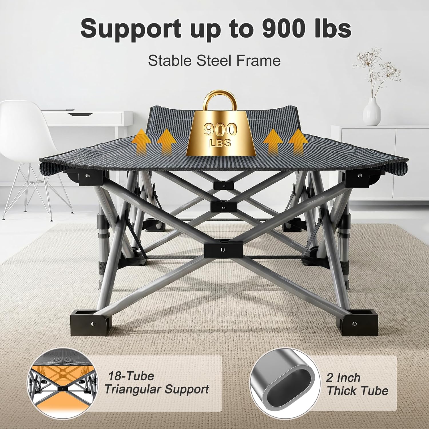 ABORON XXL Camping Cot for Adults, Oversized 78"×32" Folding Camping Bed, 900LBS Heavy Duty Outdoor Sleeping Cot with Mattress Pad, 1200D Oxford, Portable with Carry Bag
