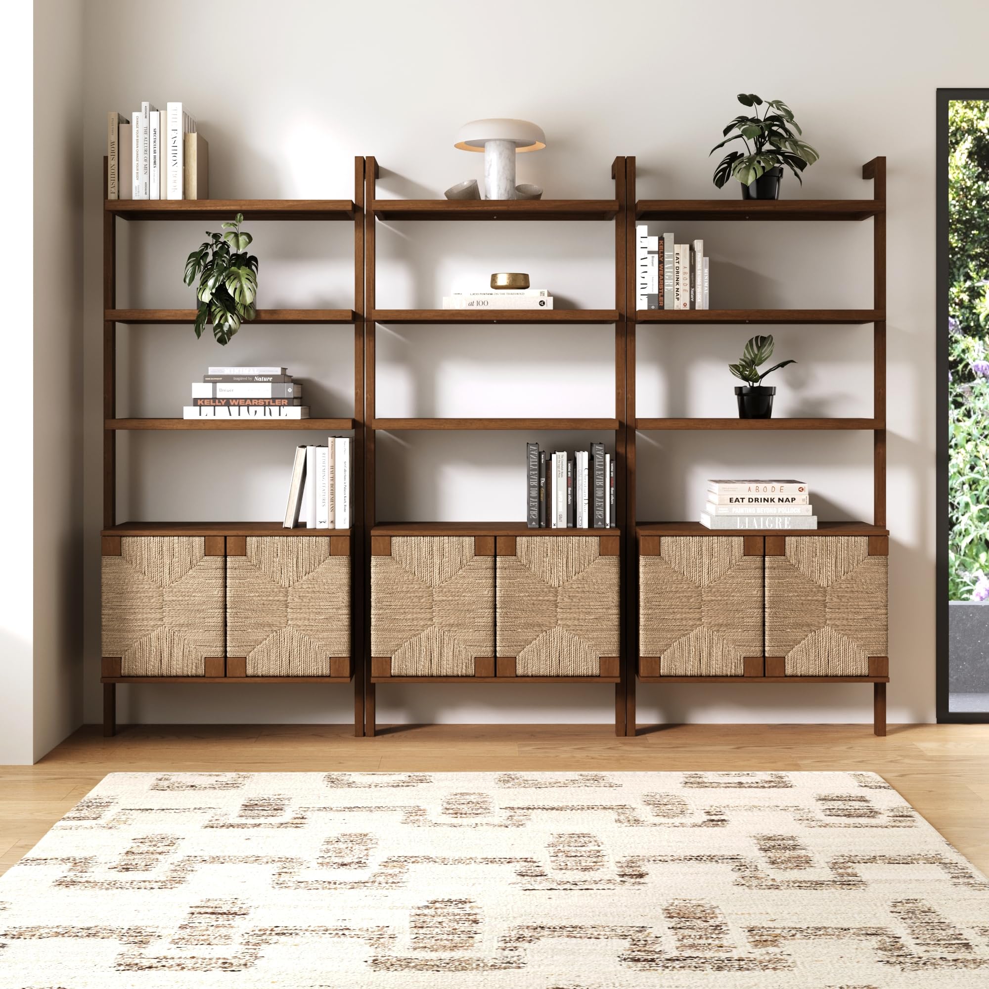 5-Tier Warm Pine Solid Wood Wall Mounted Bohemian Bookshelf