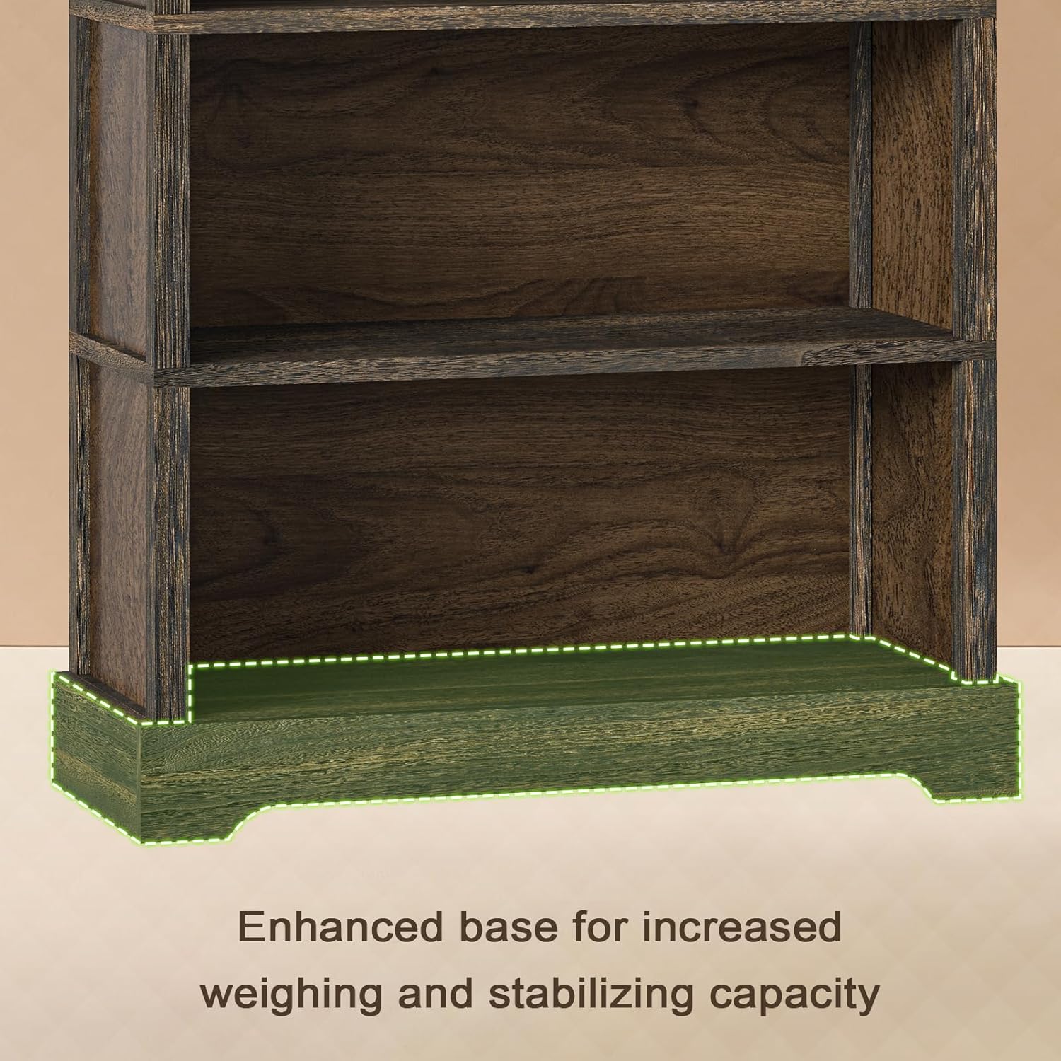 TVU 5-Tier Solid Wood Book Shelf, Floor Standing Bookcase, 65" H × 31.5" W × 11.8" D Bookshelf, Farmhouse Style Book Case with Arched Base, Suitable for Living Room, Study, Office, Walnut