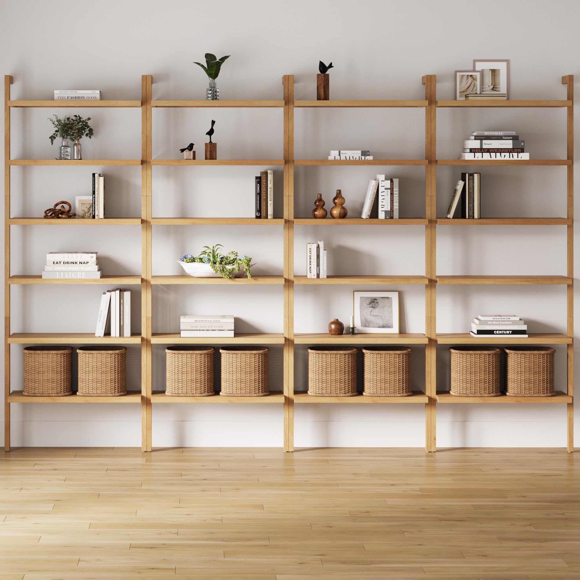 5-Tier Warm Pine Solid Wood Wall Mounted Bohemian Bookshelf