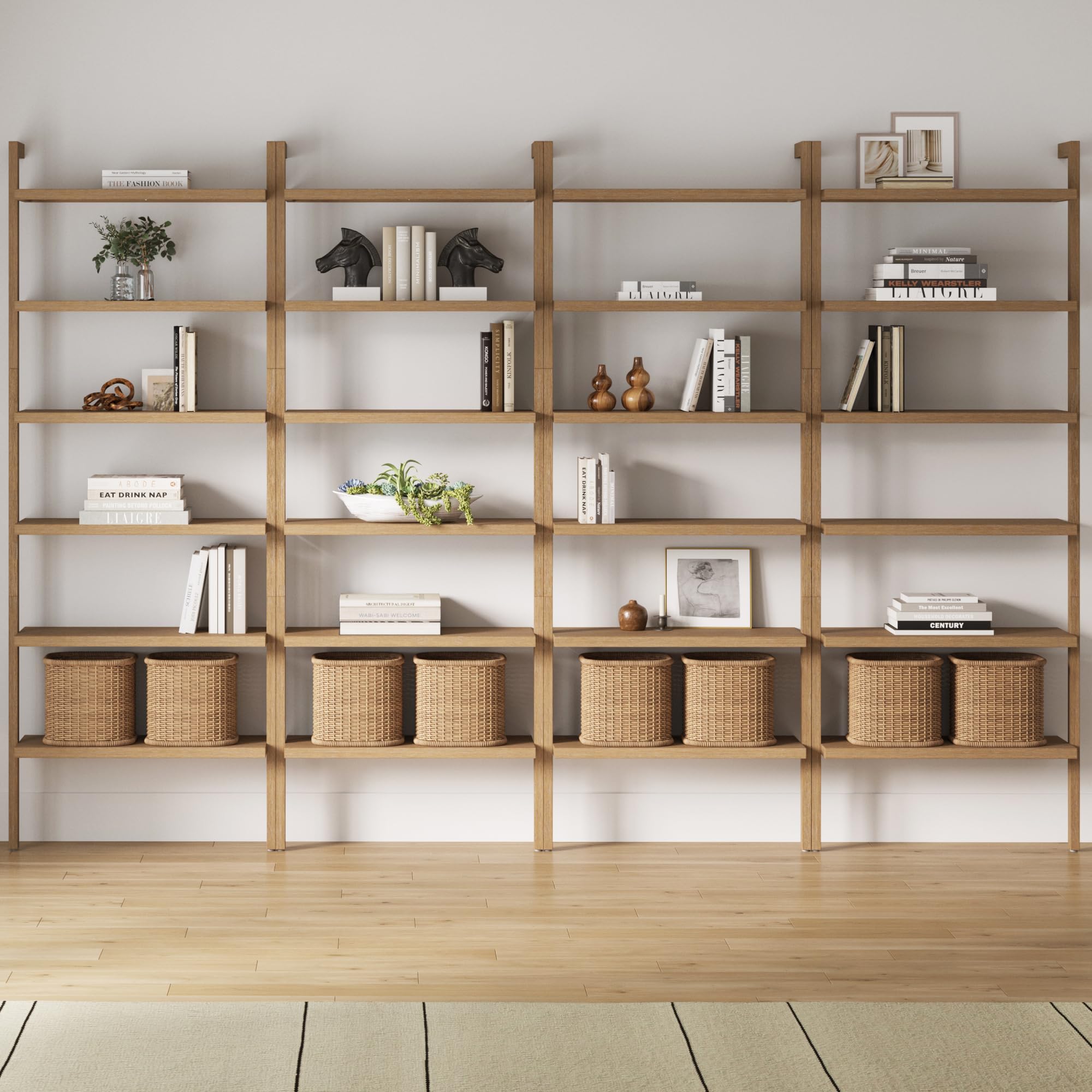5-Tier Warm Pine Solid Wood Wall Mounted Bohemian Bookshelf
