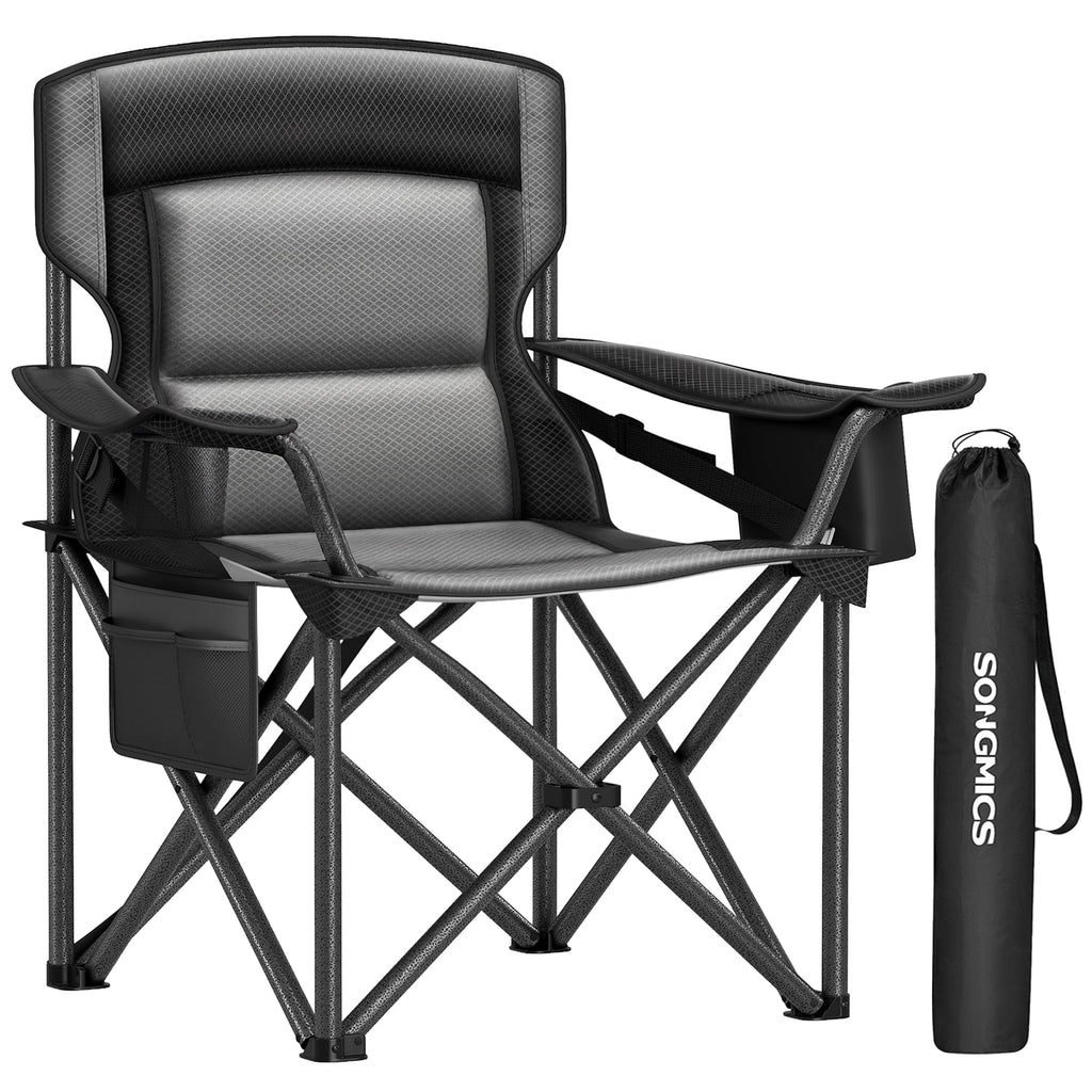 SONGMICS 2 Pack Folding Camping Chairs, 330 lb Capacity Folding Lawn Chairs, with Cup Holder, Heavy Duty Structure, for Garden, Fishing, Terrace, Black UGCB08BK