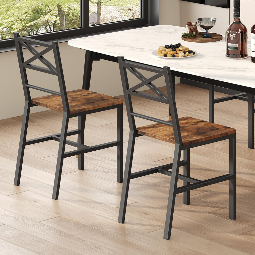 MAHANCRIS Dining Chair Set of 2, Rustic Wooden Kitchen Chairs with Backrest, Farmhouse Dining Chairs for Kitchen, Industrial Style Chair with Metal Frame, Easy Assembly, Rustic Brown TBHR1001