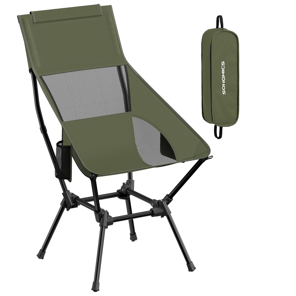 SONGMICS Camping Chair, Lightweight Folding Beach Chair, Adjustable Height, Steel Frame, Portable for Outdoor Travel