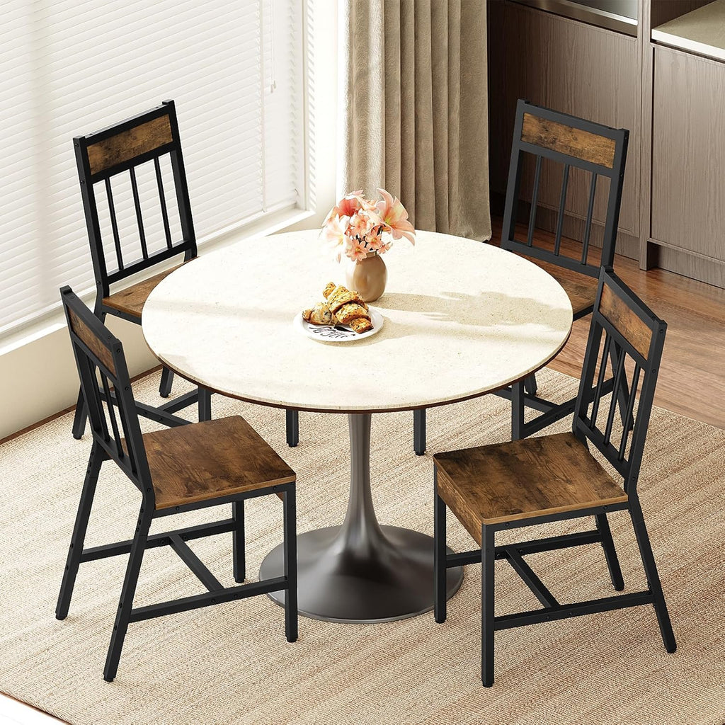 YATINEY Dining Chairs Set of 4, Industrial Kitchen Chairs with Metal Frame, Slanted Back, Wooden Dining Chair Set, for Kitchen, Living Room, Rustic Brown and Black CY03L4BR