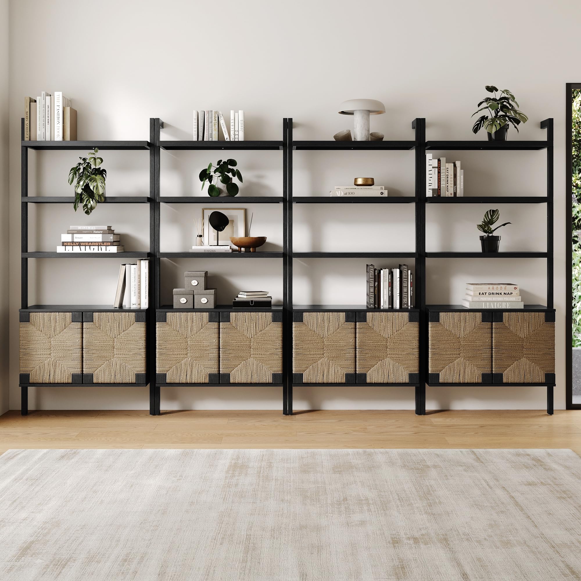 5-Tier Warm Pine Solid Wood Wall Mounted Bohemian Bookshelf