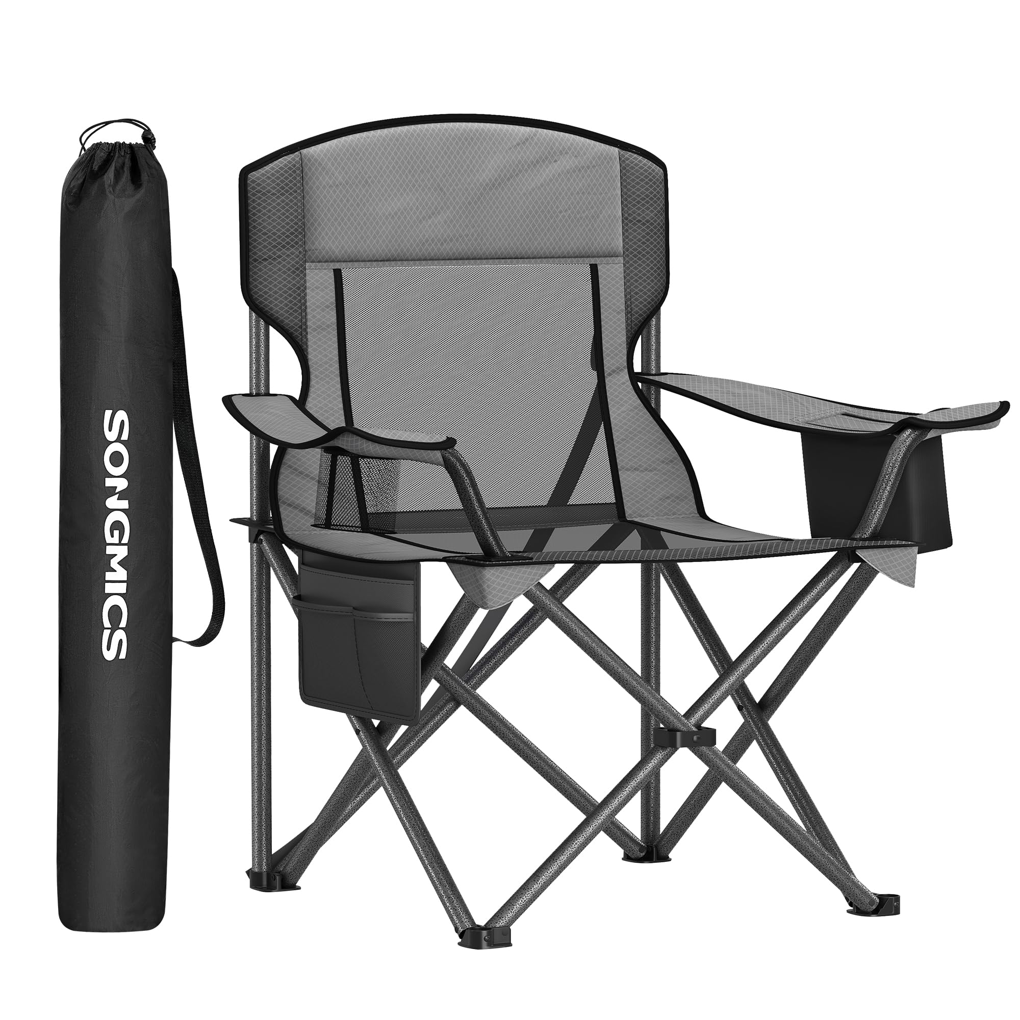 Set of 2 Black Foldable High Back Camping Chairs 330LB with Cup Holder