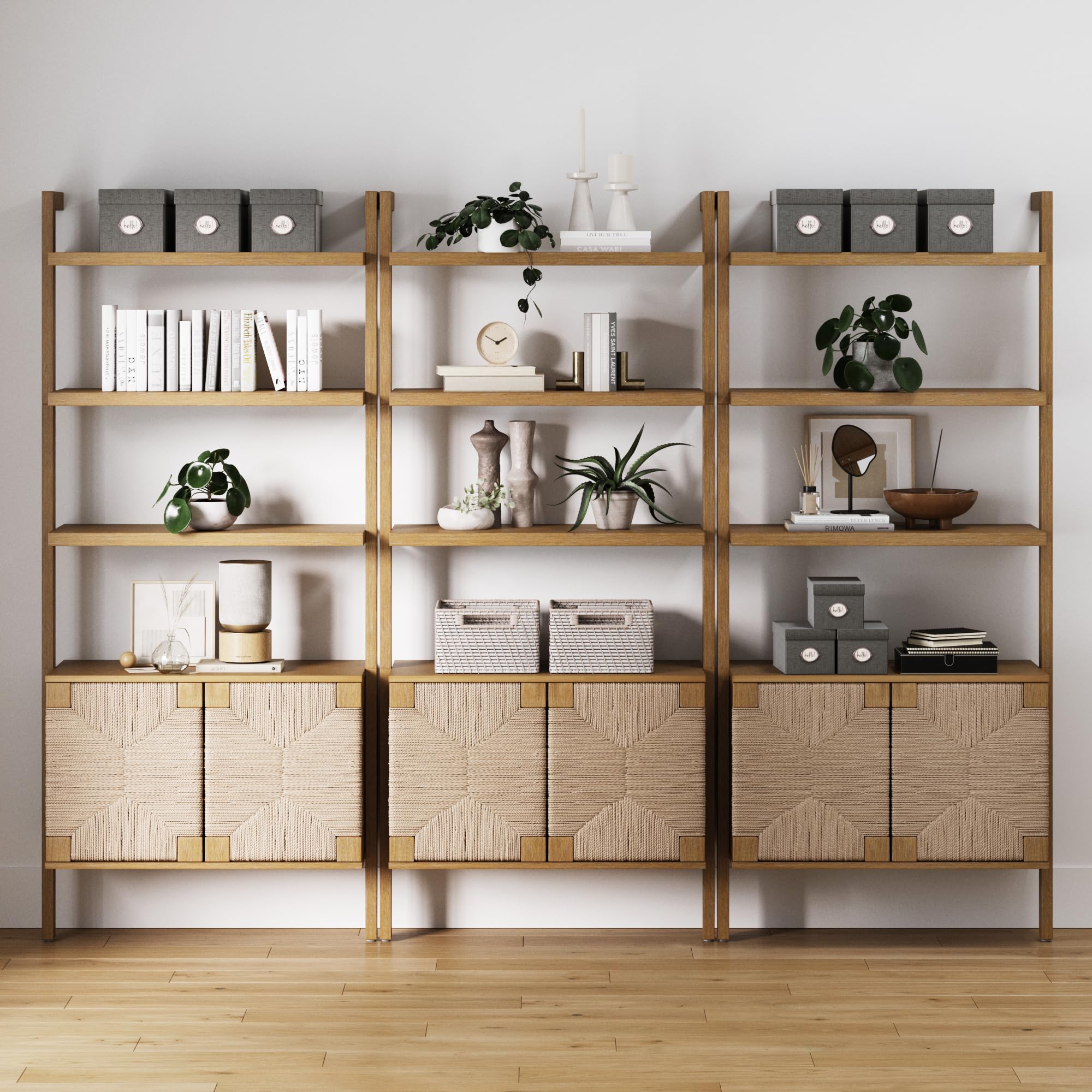 5-Tier Warm Pine Solid Wood Wall Mounted Bohemian Bookshelf